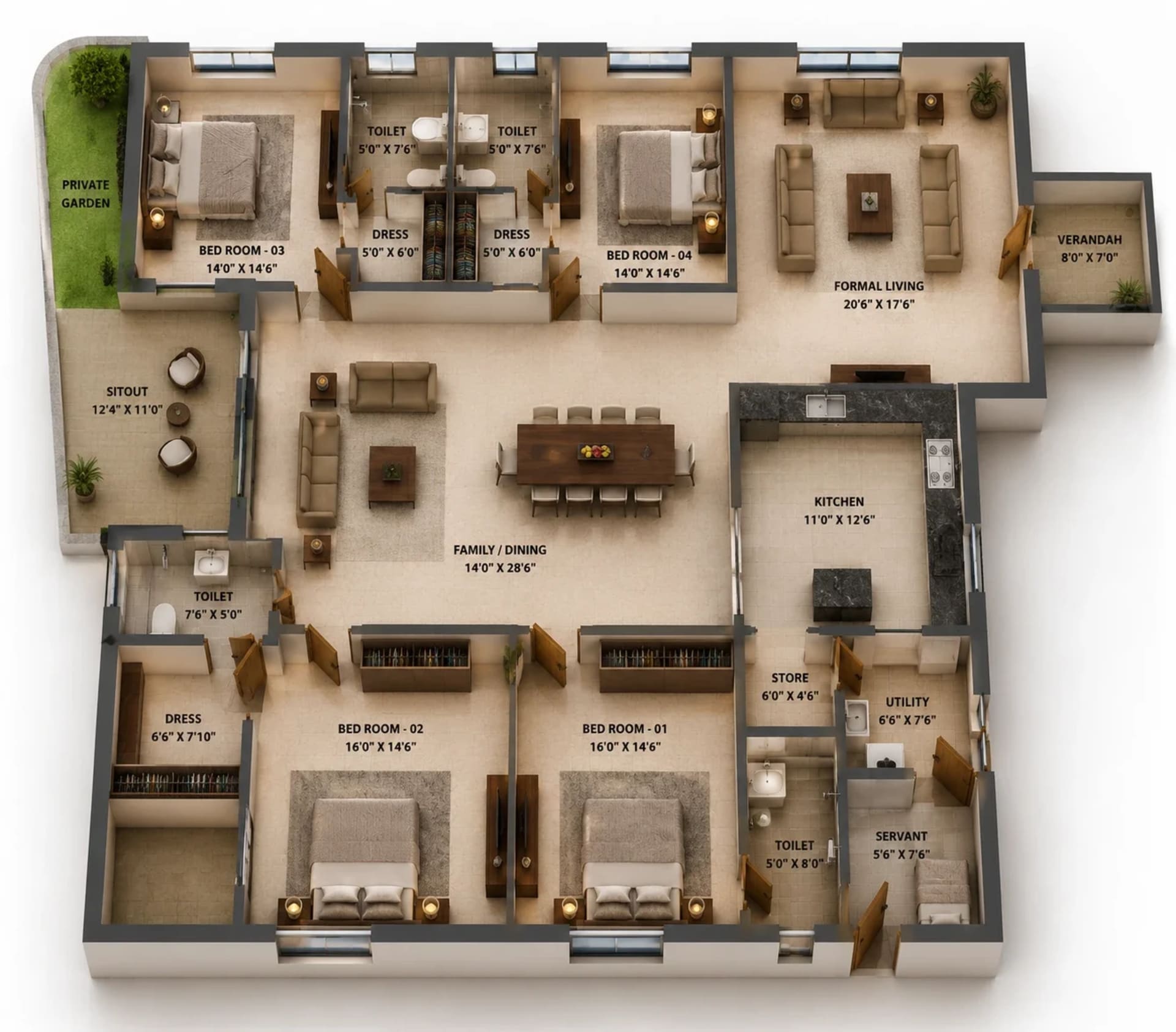 4 BHK Apartment Floor Plan – Urban Tree Marvellous