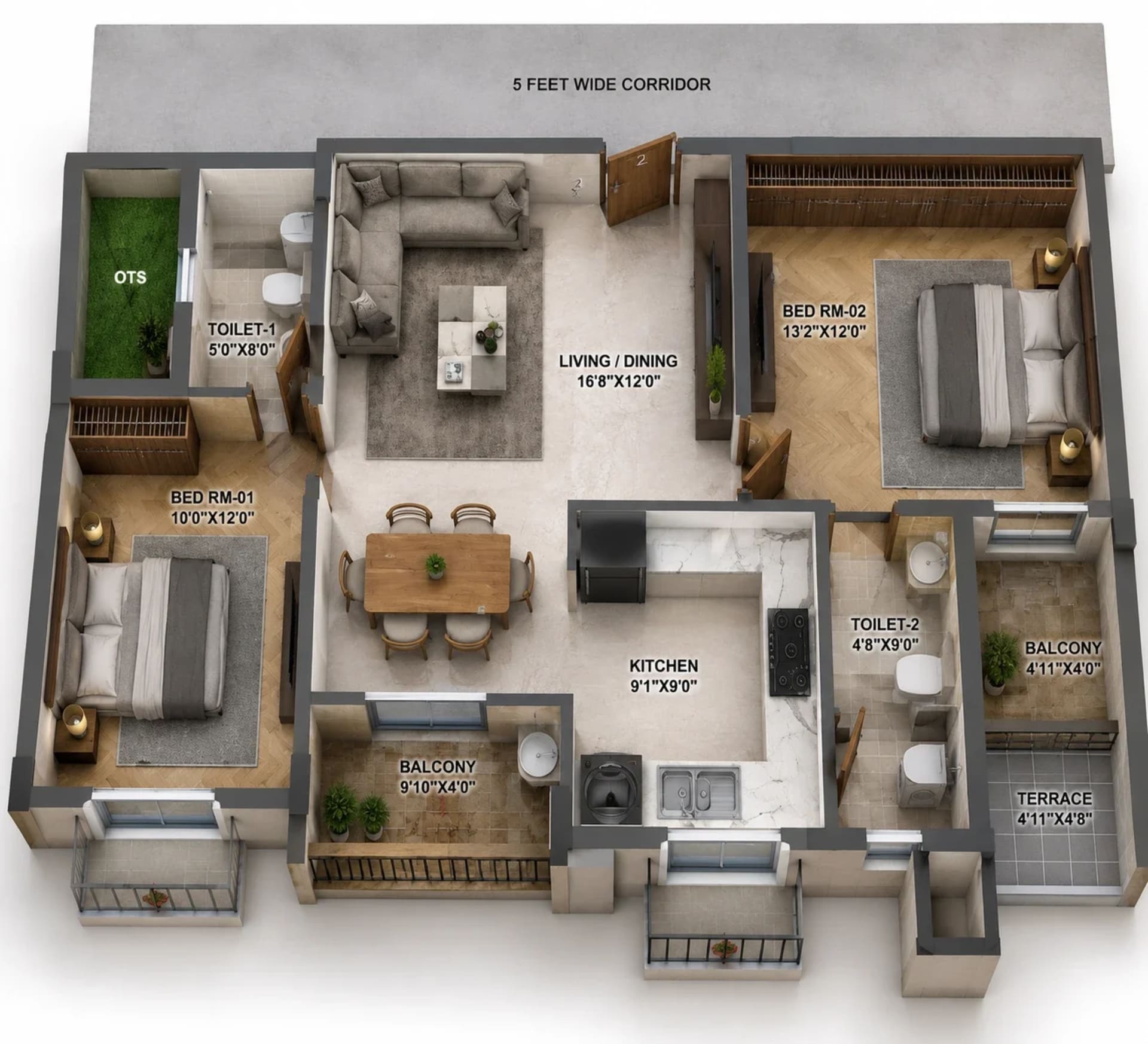 2 BHK Apartment Floor Plan – Urban Tree Bliss