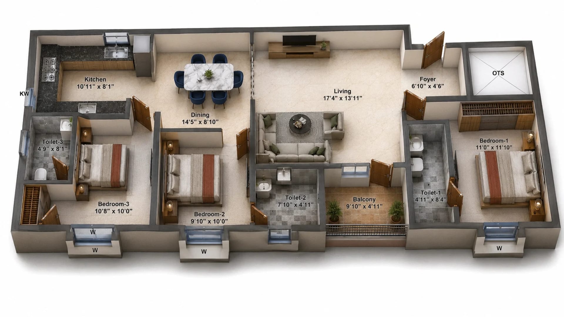 3 BHK Apartment Floor Plan – Jones Vista