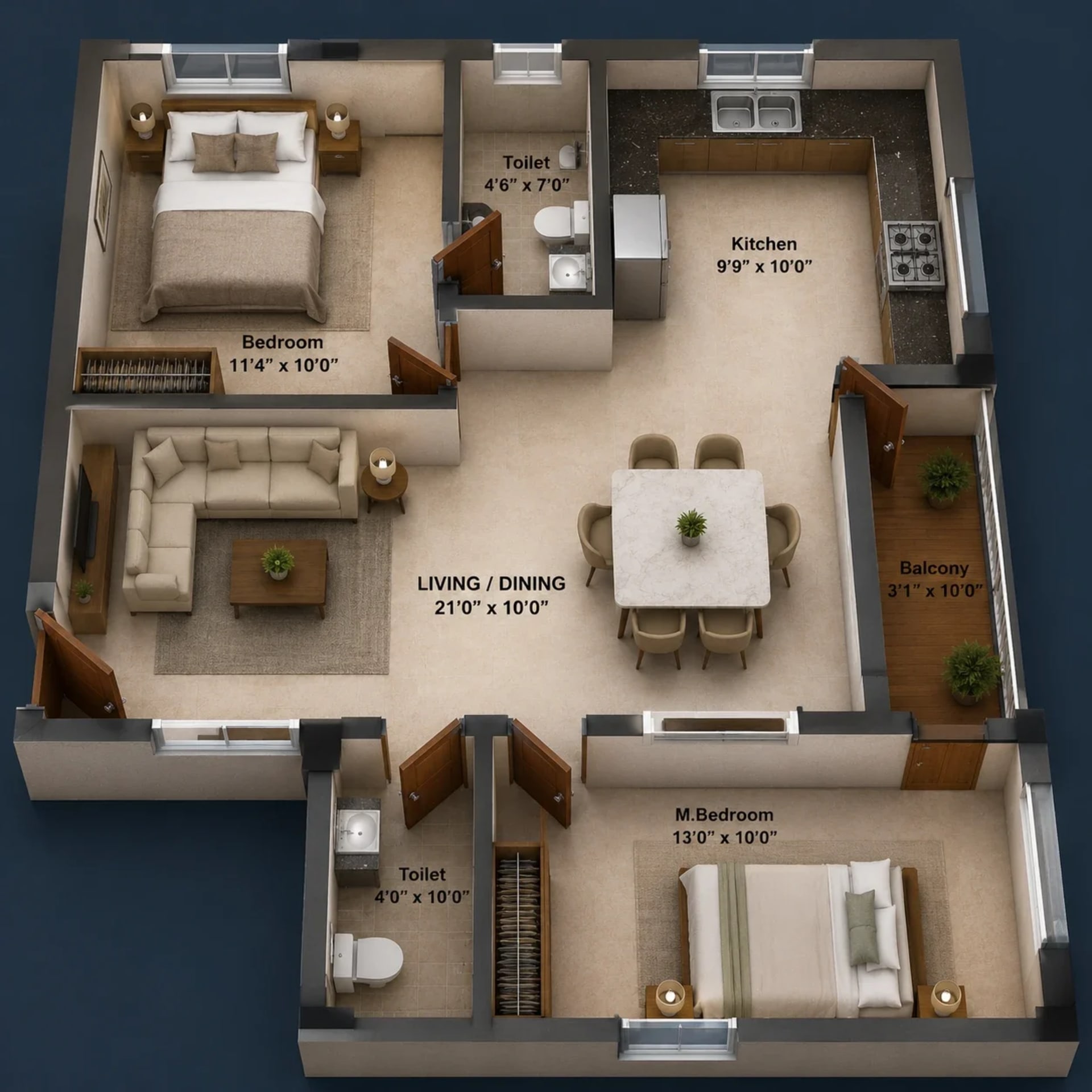 2 BHK Apartment Floor Plan – MP Varam
