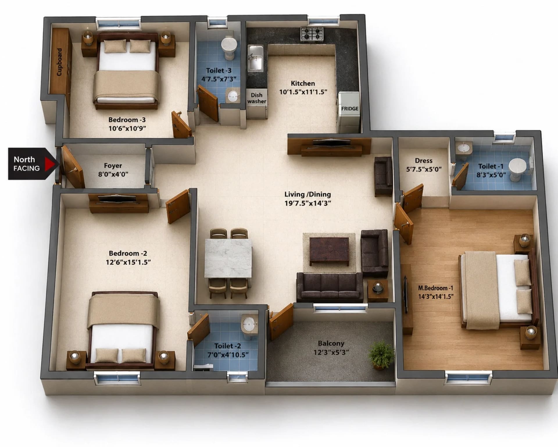 3 BHK Apartment Floor Plan – MP The White House