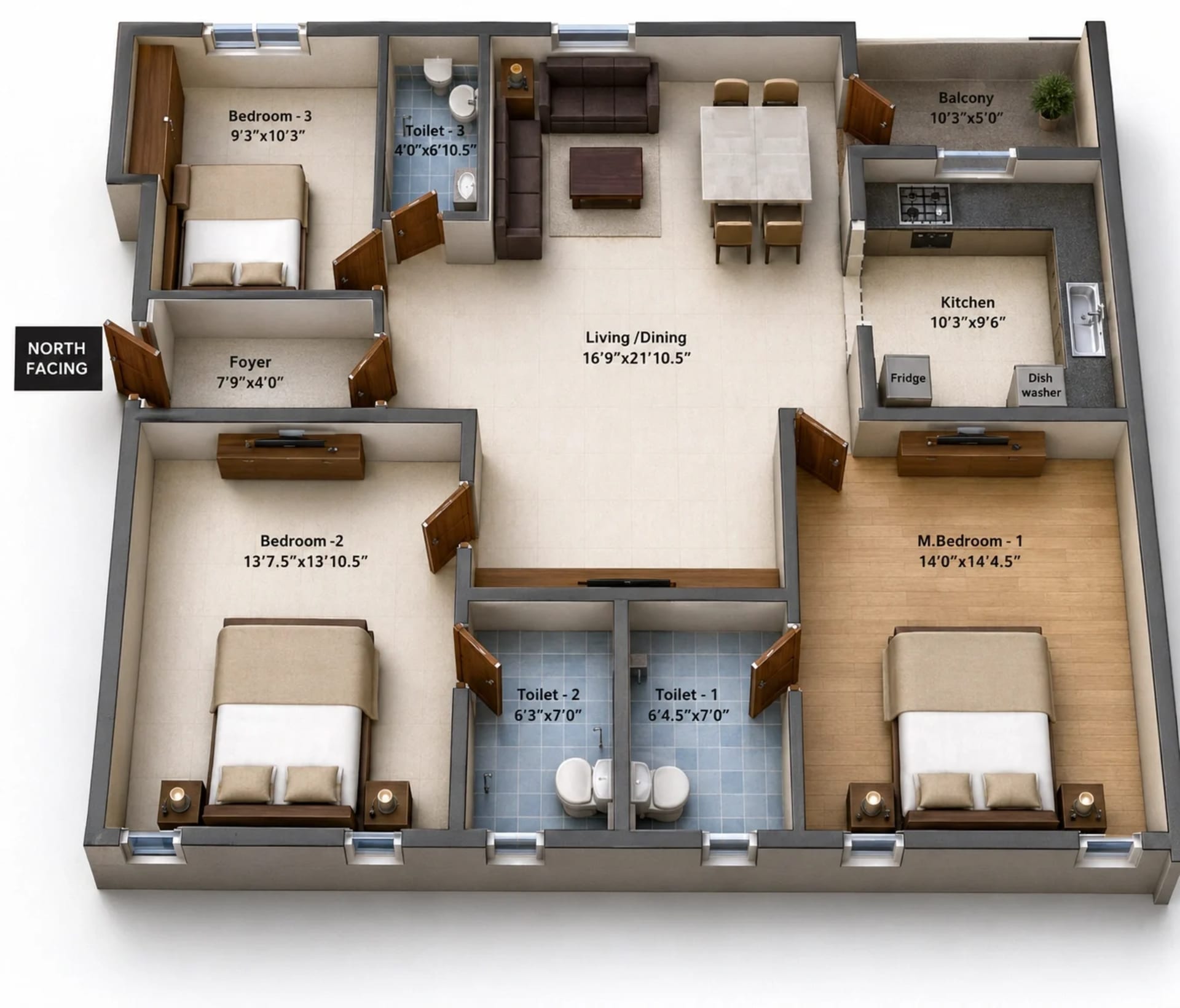 3 BHK Apartment Floor Plan – MP The White House