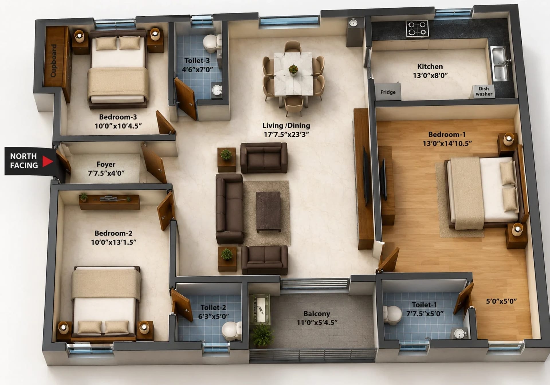 3 BHK Apartment Floor Plan – MP The White House