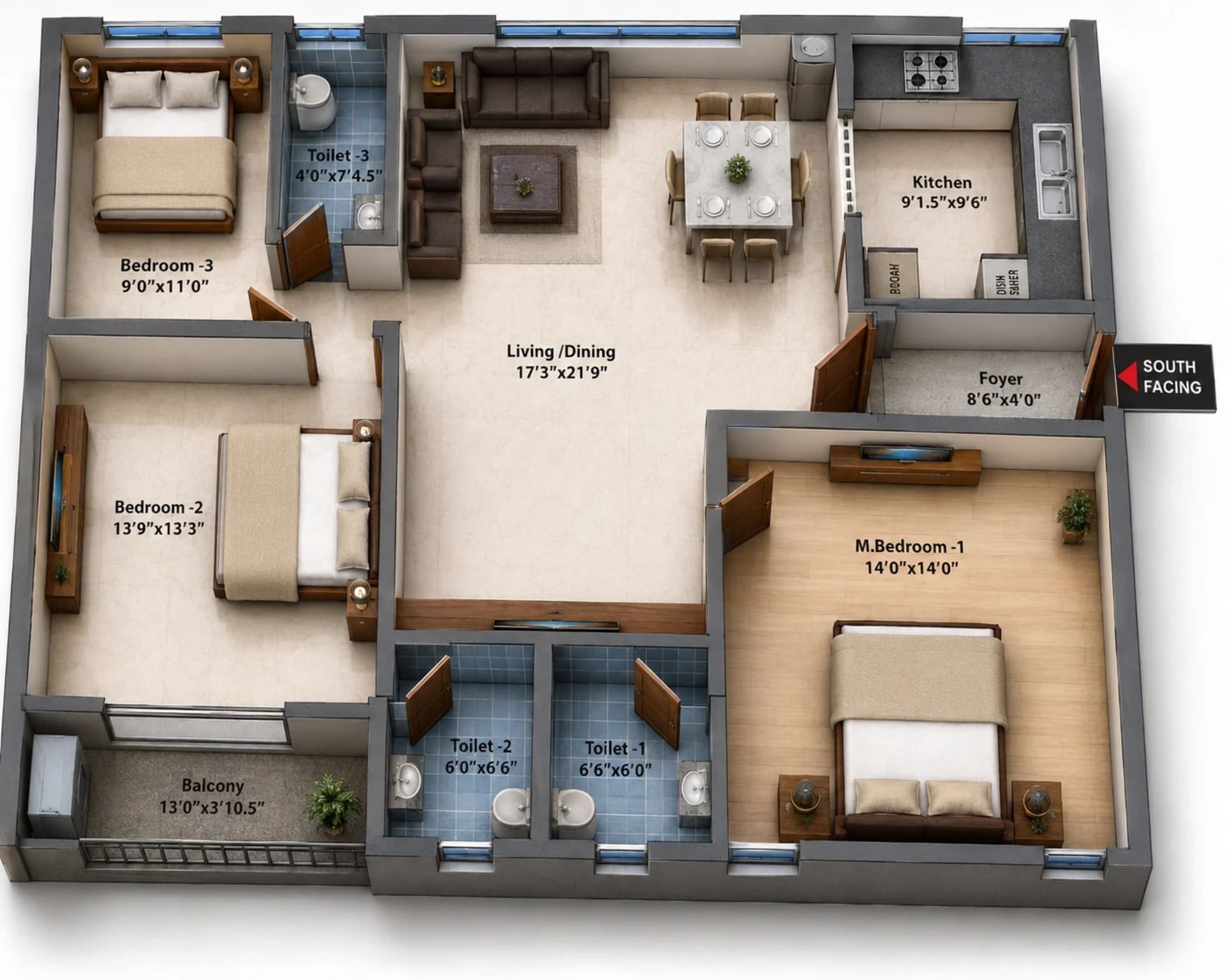 3 BHK Apartment Floor Plan – MP The White House