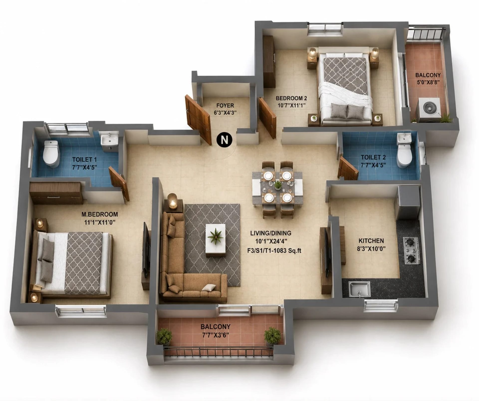 2 BHK Apartment Floor Plan – MP Greenbay