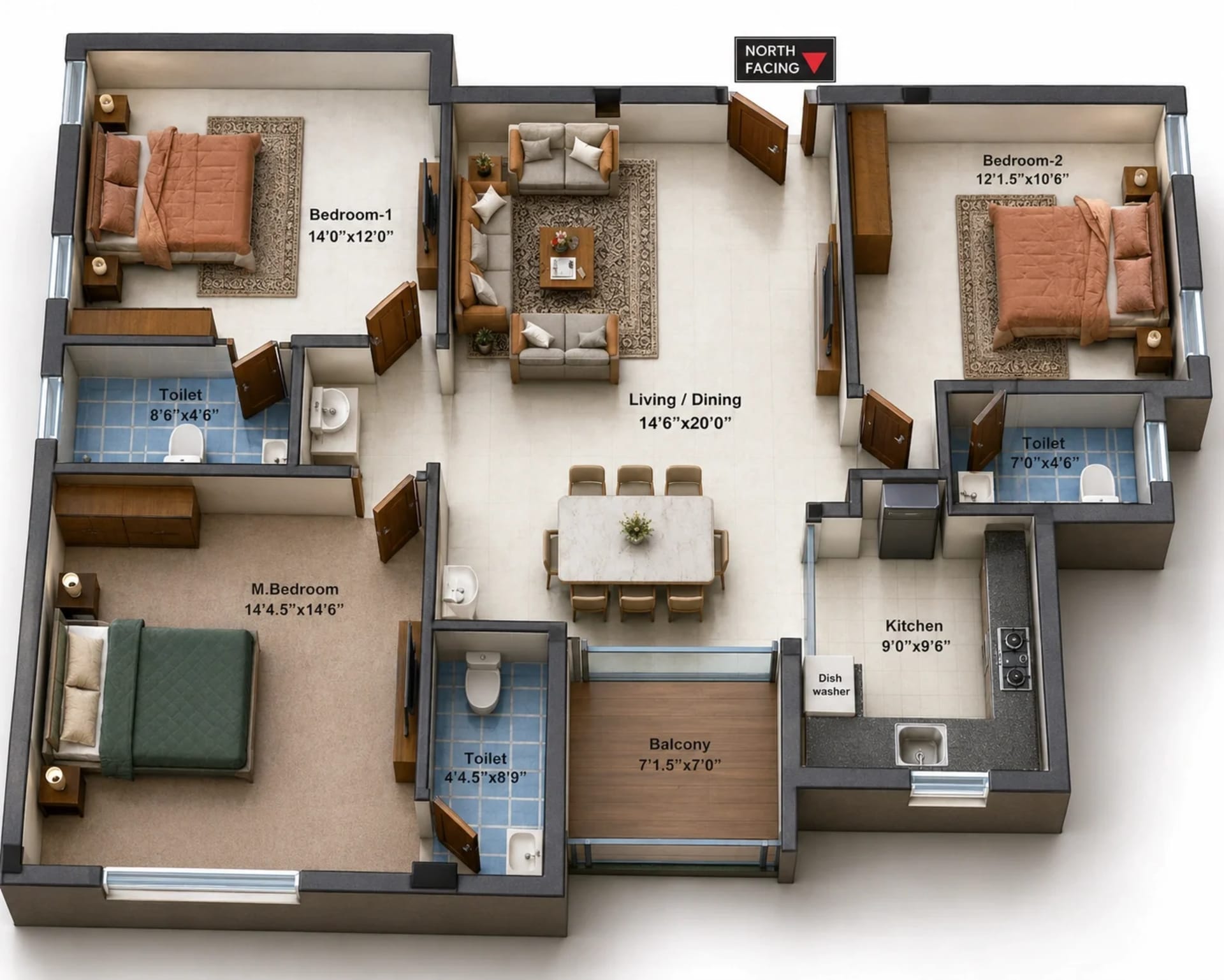 3 BHK Apartment Floor Plan – MP Mugil
