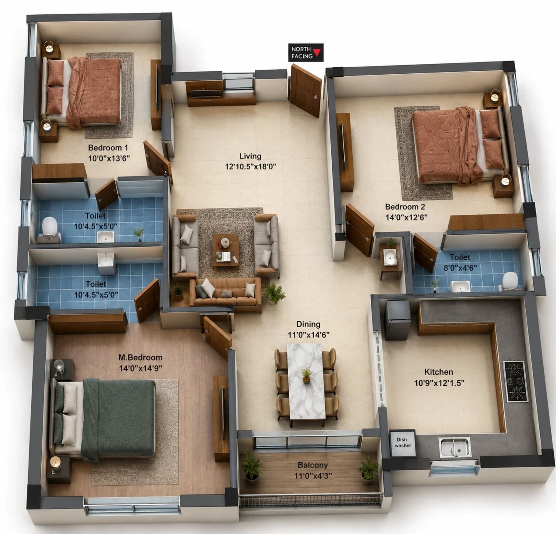 3 BHK Apartment Floor Plan – MP Mugil