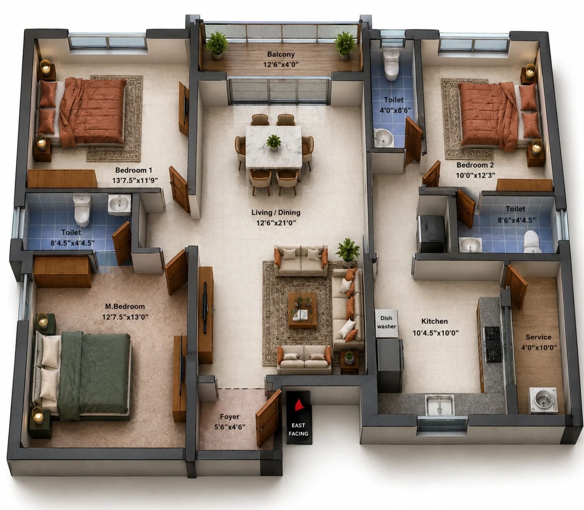 3 BHK Apartment Floor Plan – MP Mugavari