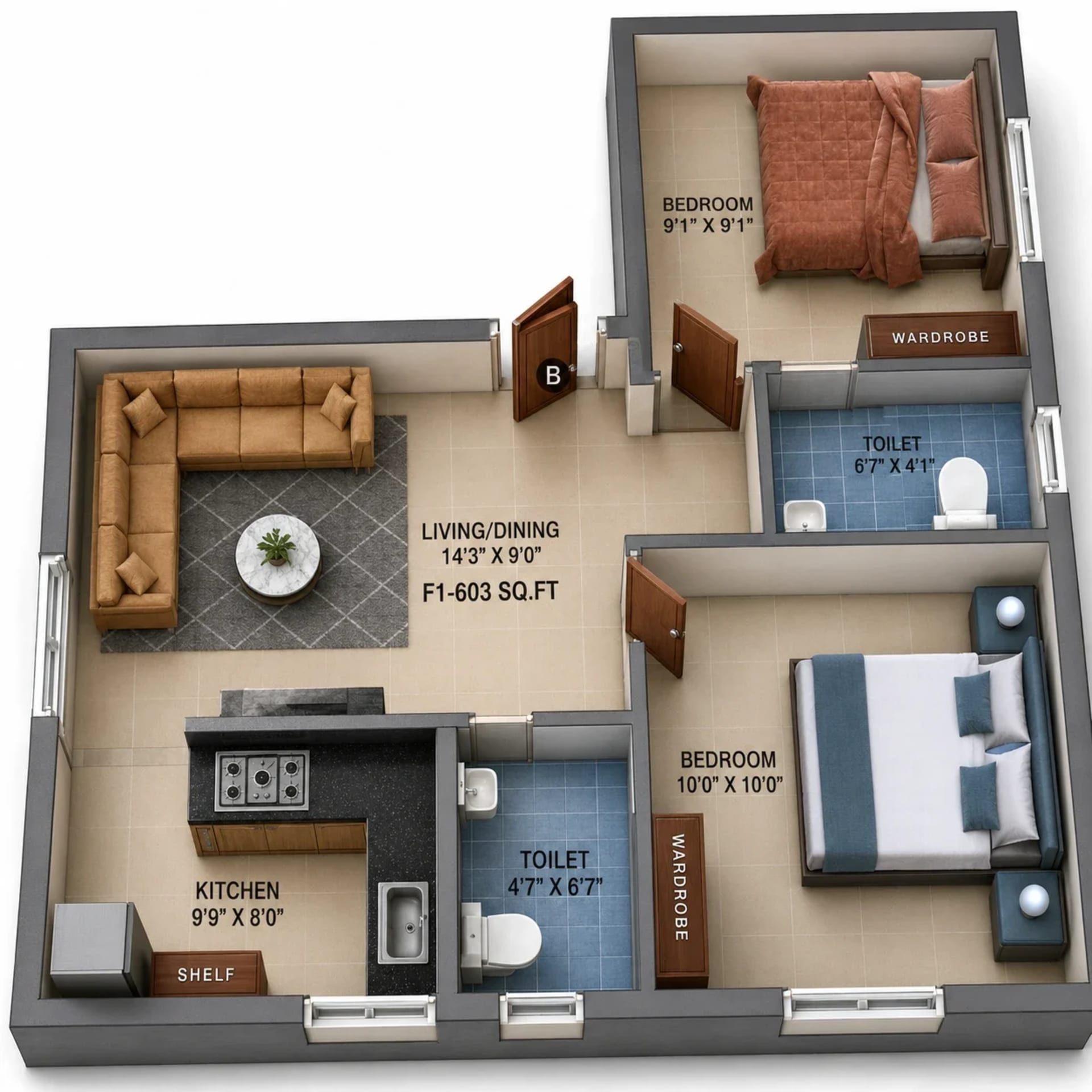 2 BHK Apartment Floor Plan – MP Petals