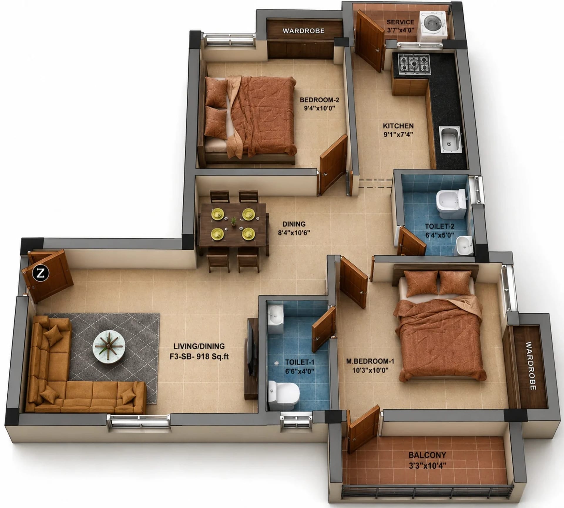 2 BHK Apartment Floor Plan – MP Amber