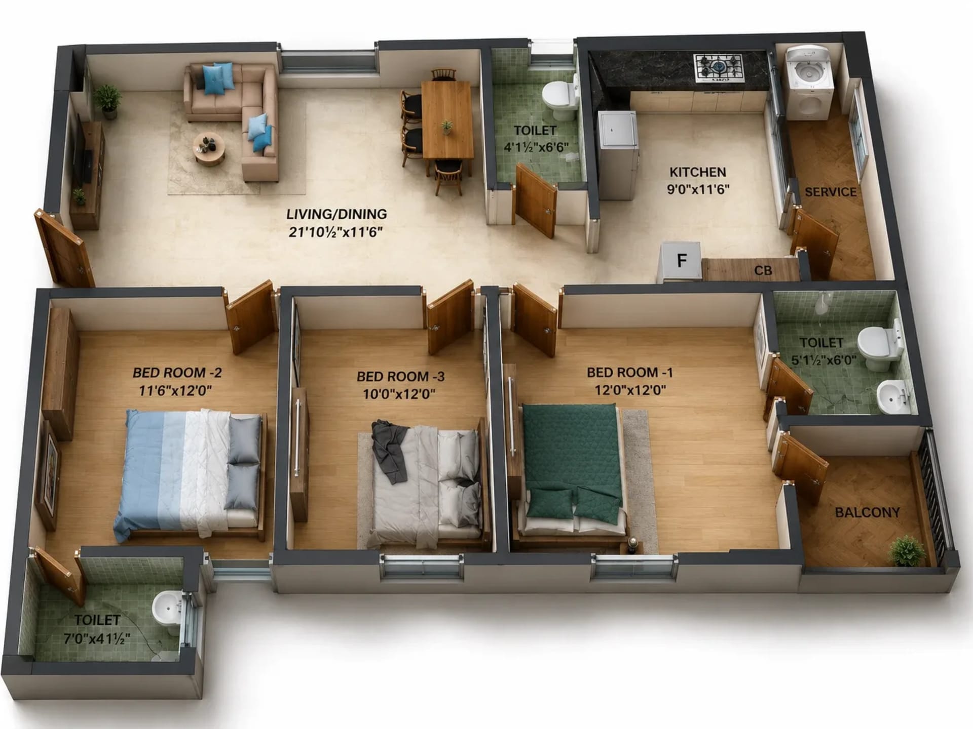 3 BHK Apartment Floor Plan – Nest Charisma