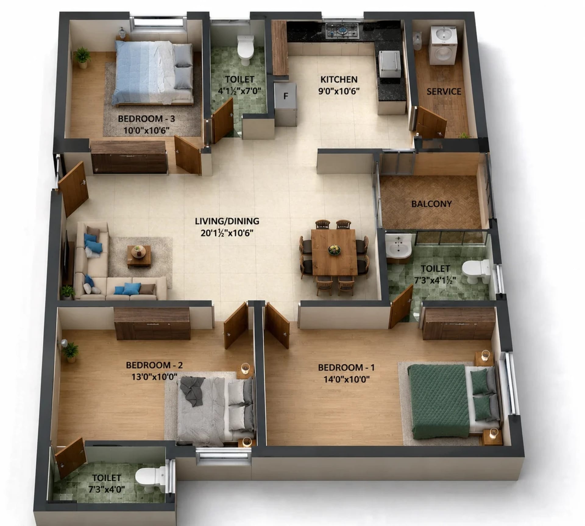 3 BHK Apartment Floor Plan – Nest Charisma
