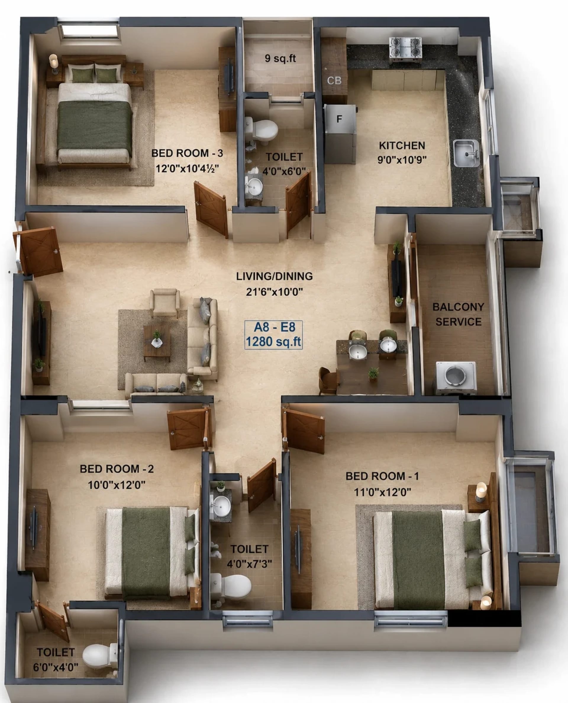 3 BHK Apartment Floor Plan – Nest Eternia