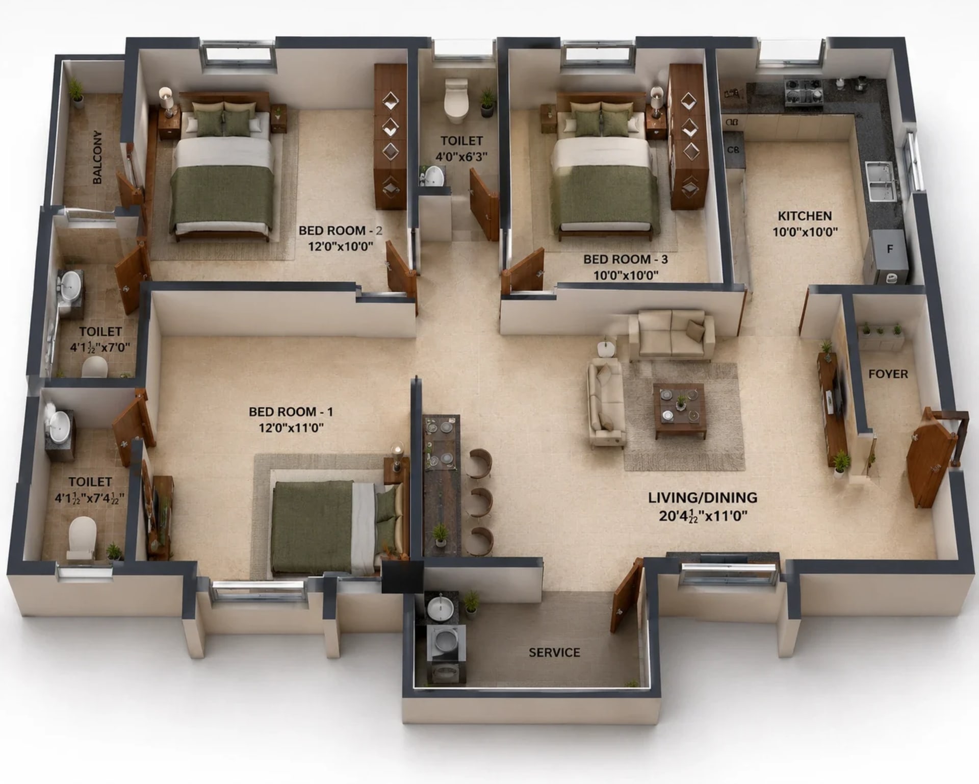 3 BHK Apartment Floor Plan – Nest Eternia