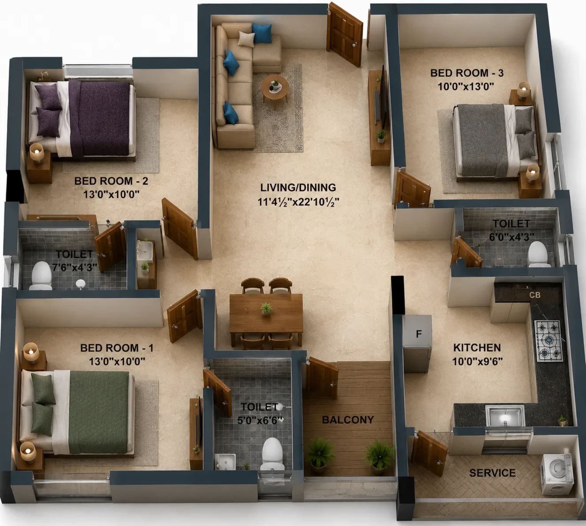 3 BHK Apartment Floor Plan – Nest Euphoria