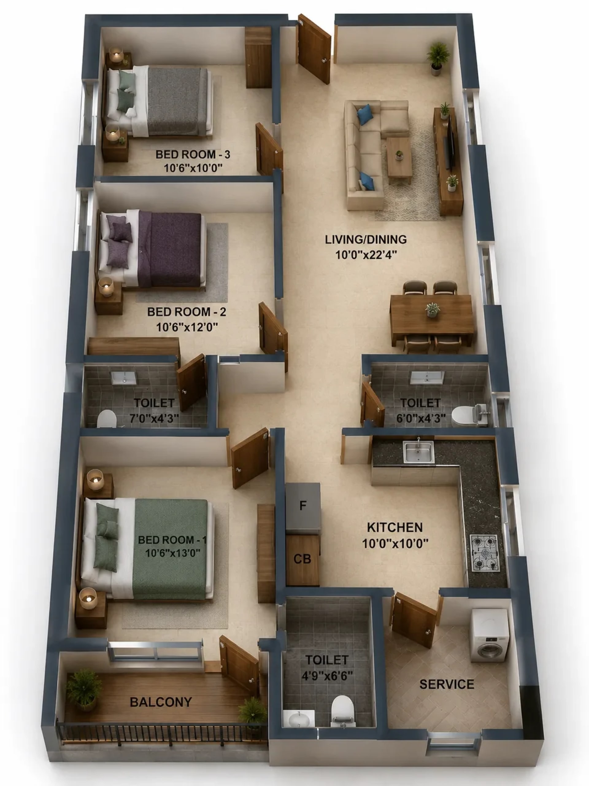 3 BHK Apartment Floor Plan – Nest Euphoria