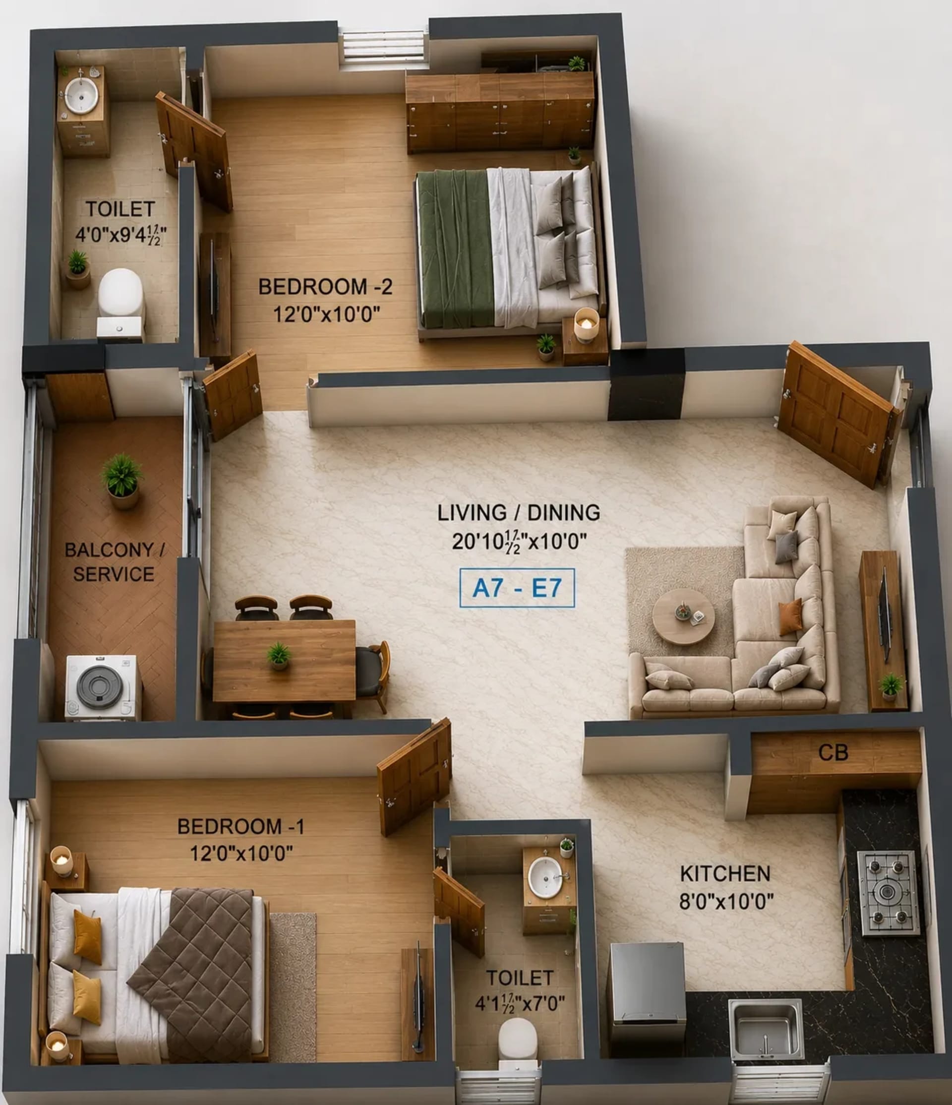 3 BHK Apartment Floor Plan – Nest FAB