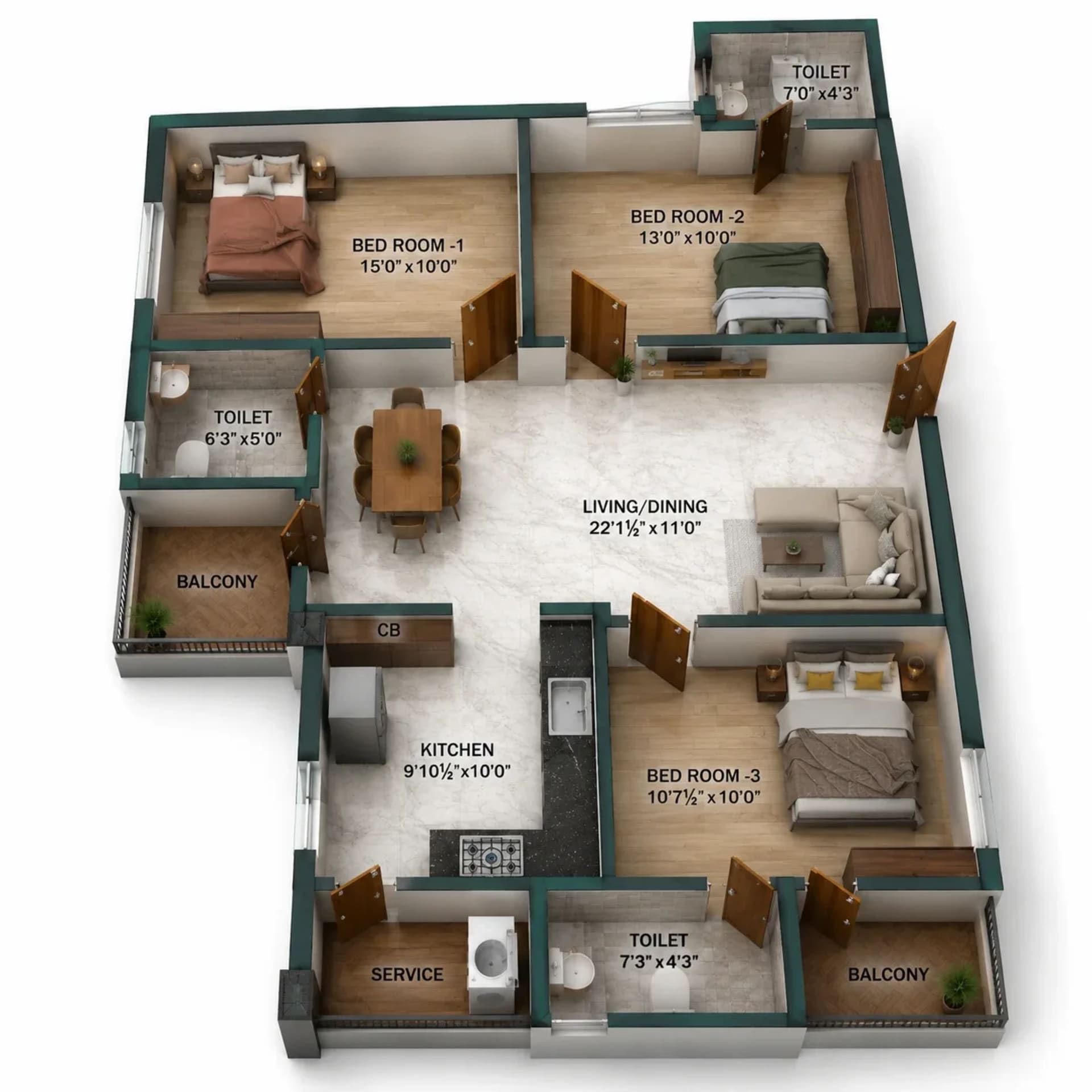 3 BHK Apartment Floor Plan – Nest Fascino