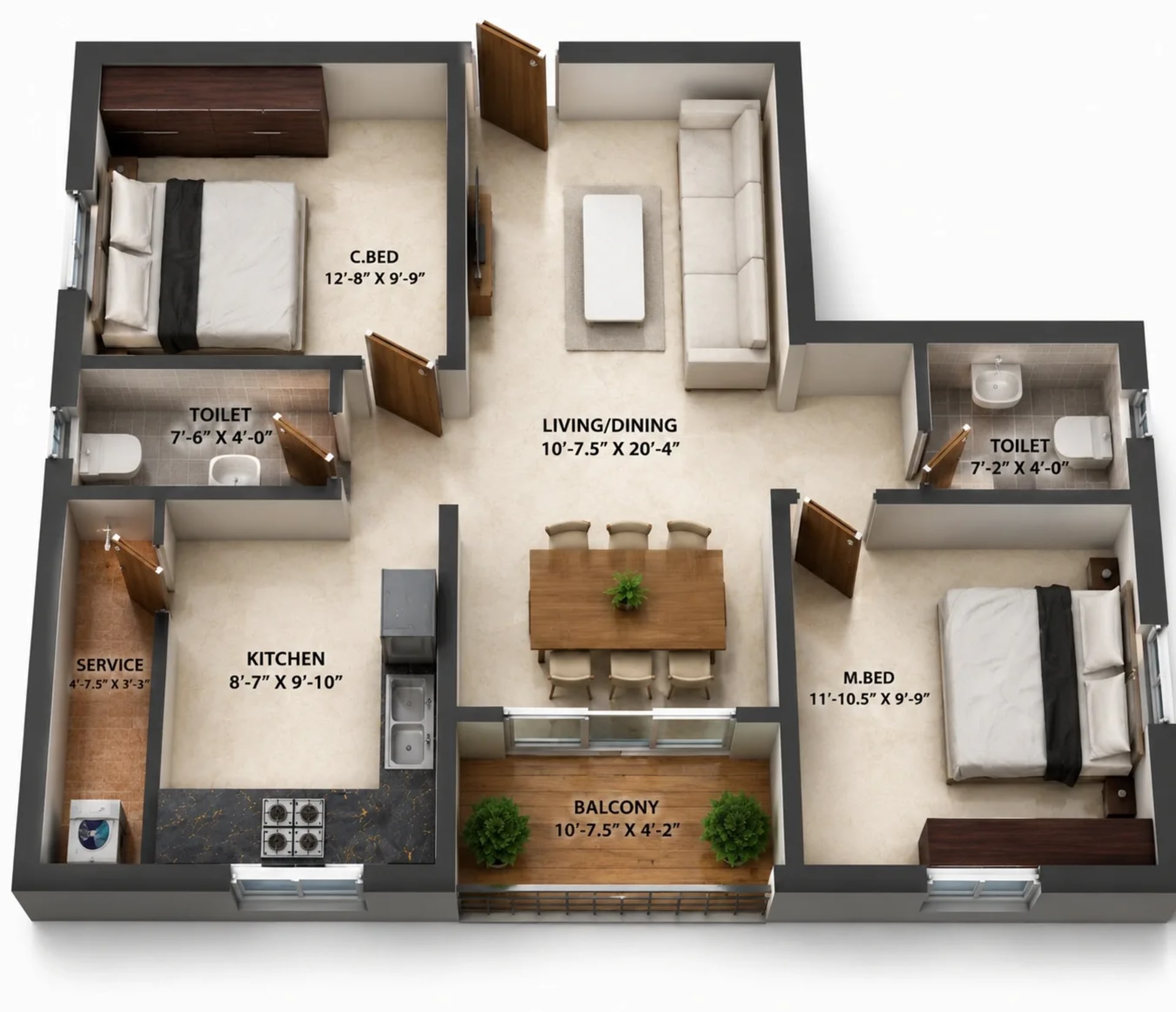 2 BHK Apartment Floor Plan – Viva Venue