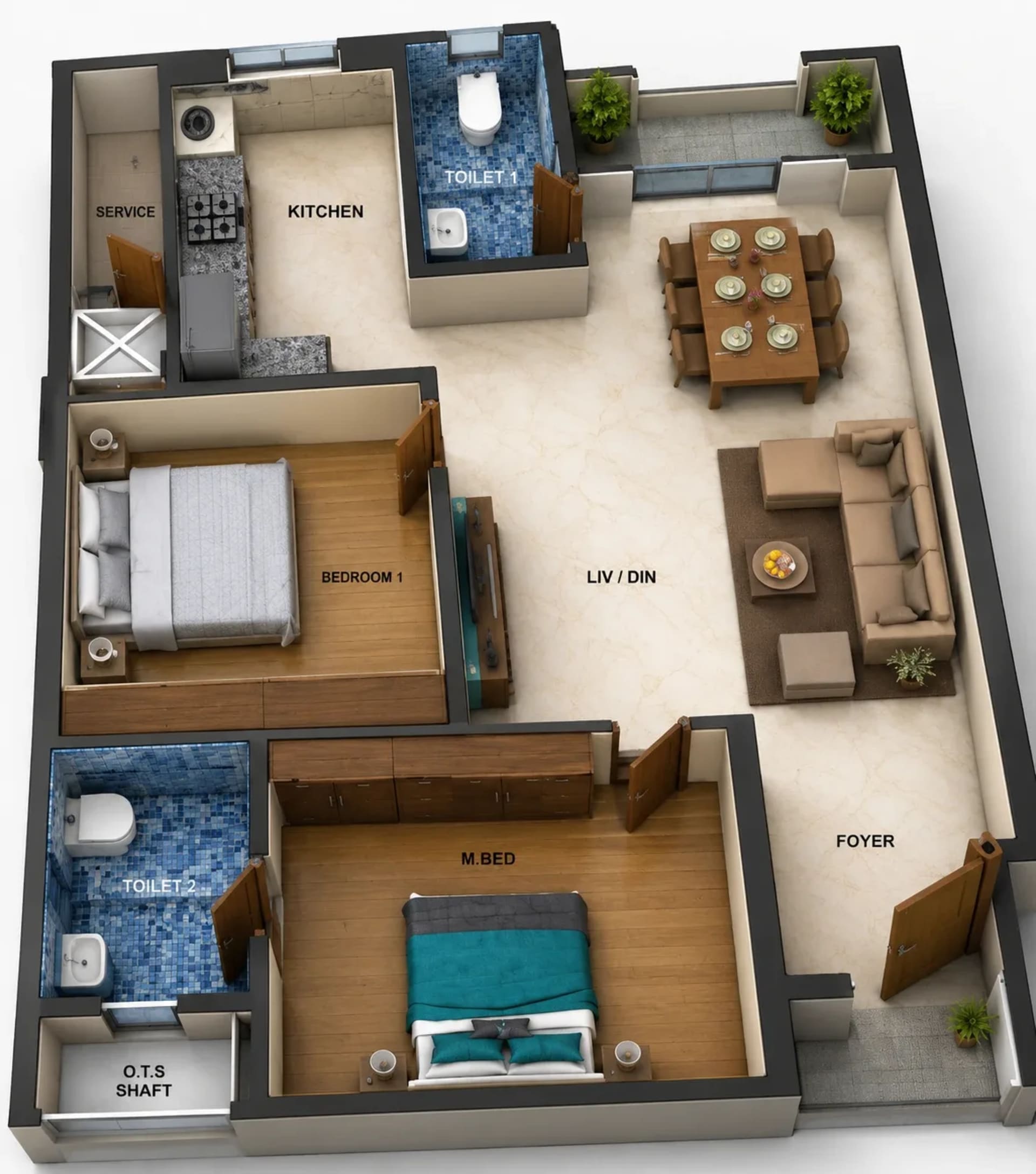 2 BHK Apartment Floor Plan – Viva Vision