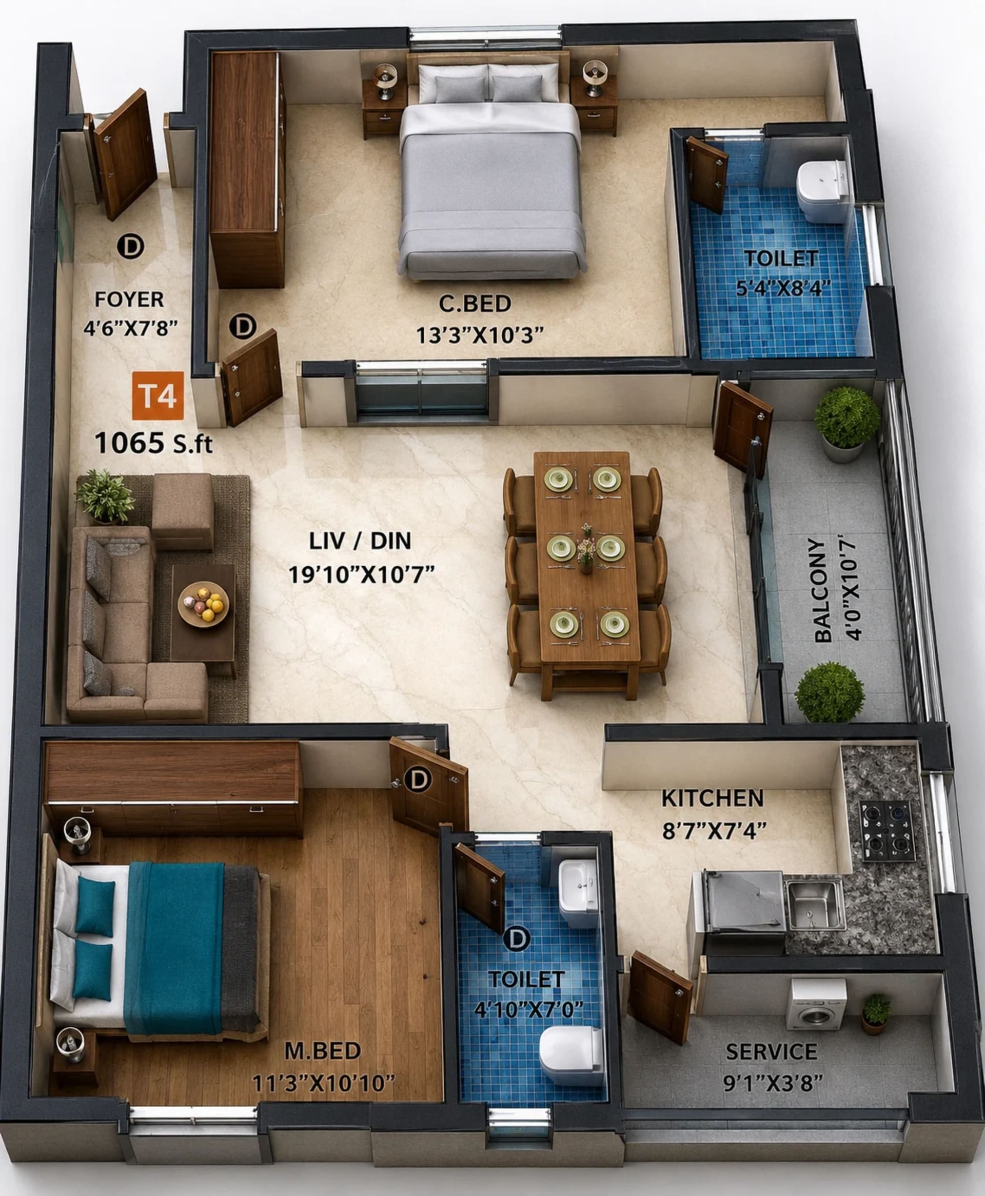 2 BHK Apartment Floor Plan – Viva Vision