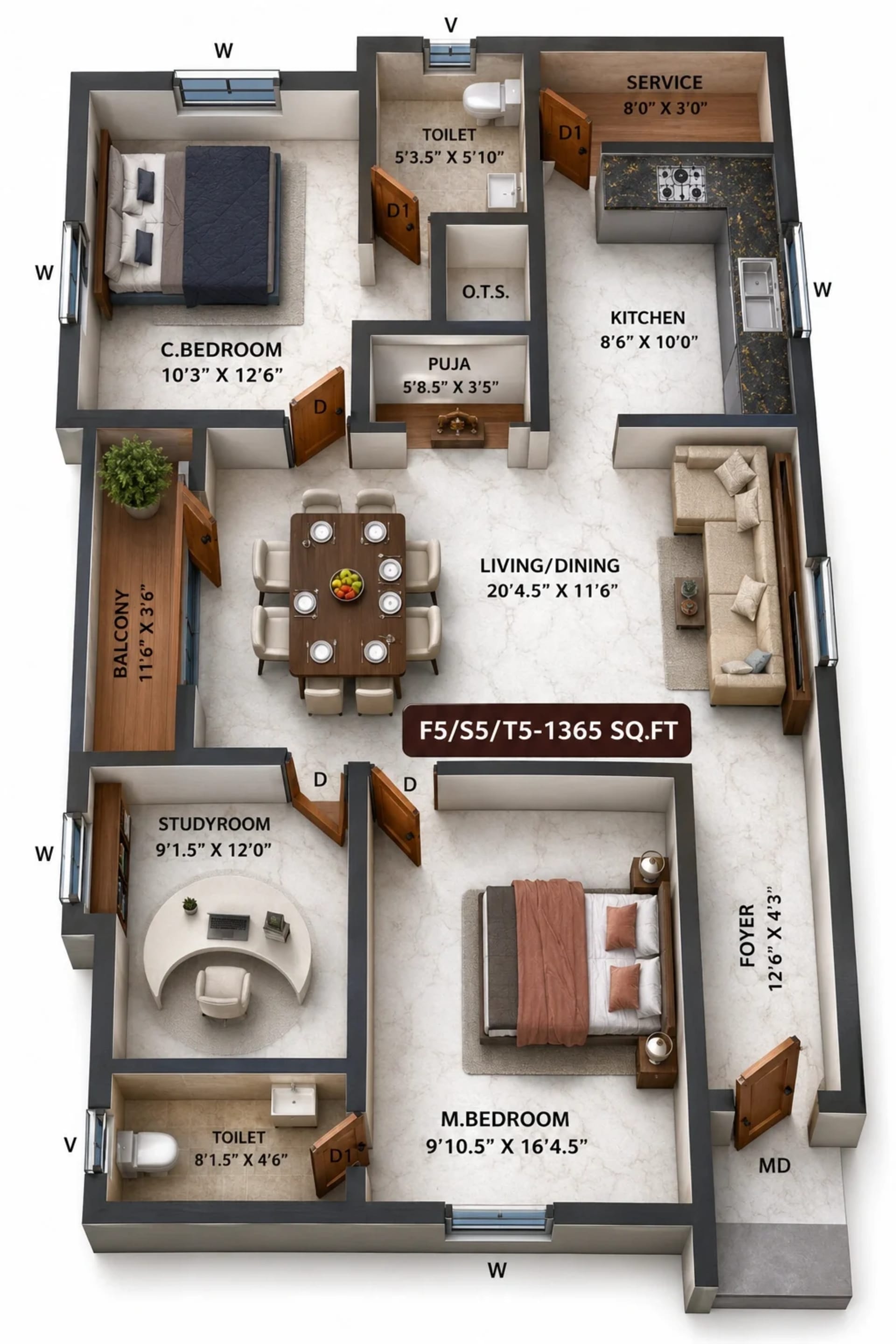 3 BHK Apartment Floor Plan – Viva Vibrant