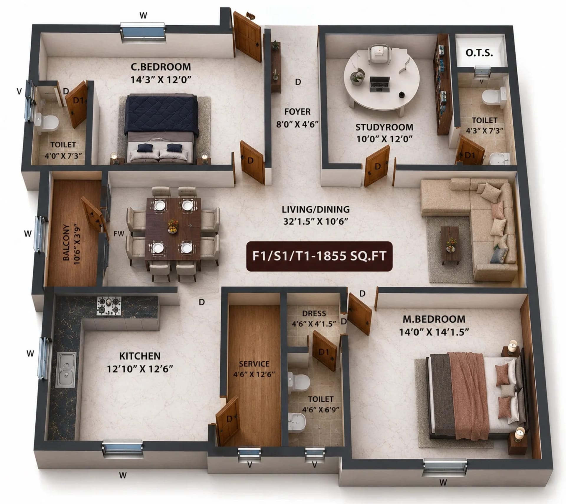 3 BHK Apartment Floor Plan – Viva Vibrant
