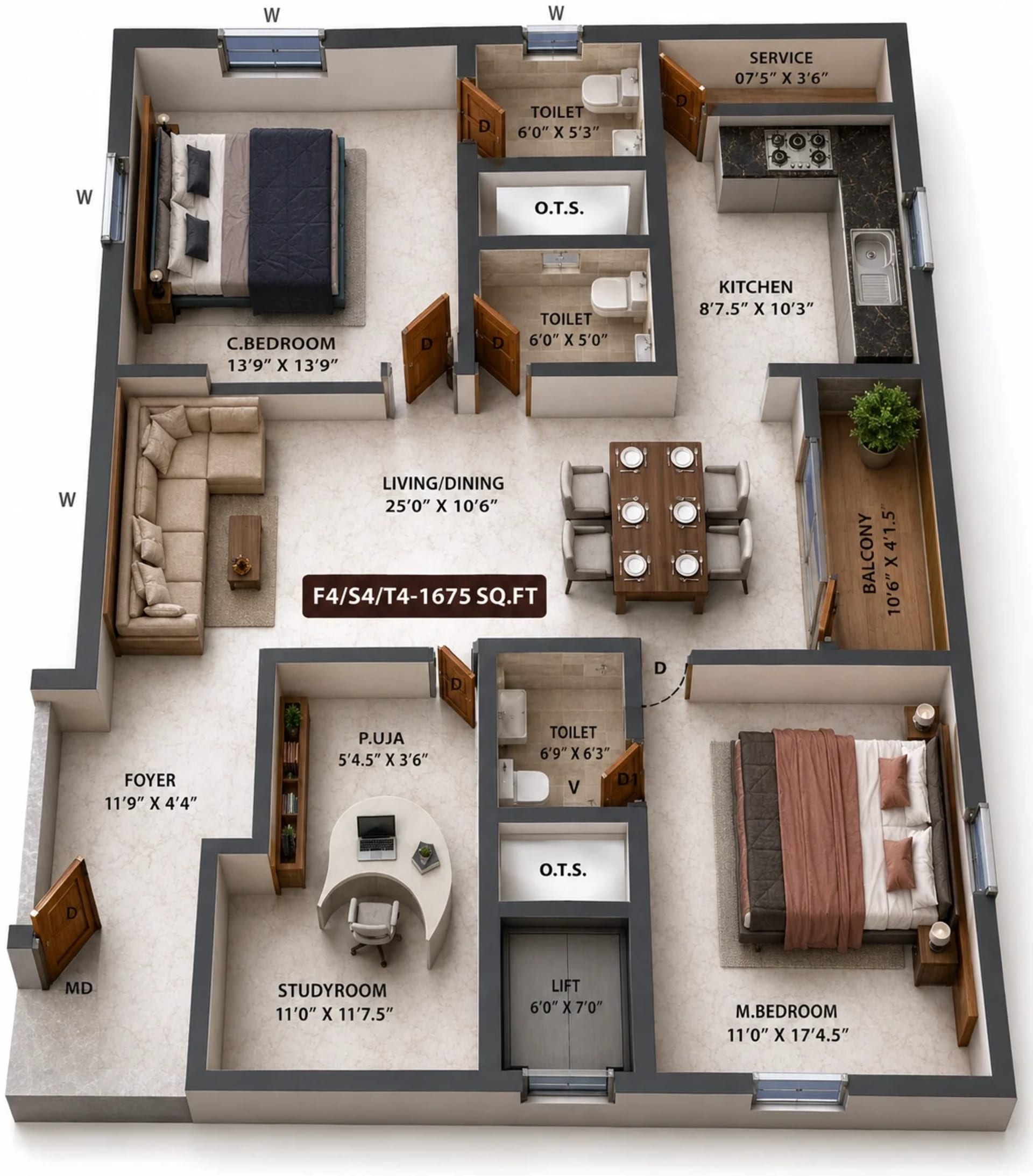 3 BHK Apartment Floor Plan – Viva Vibrant