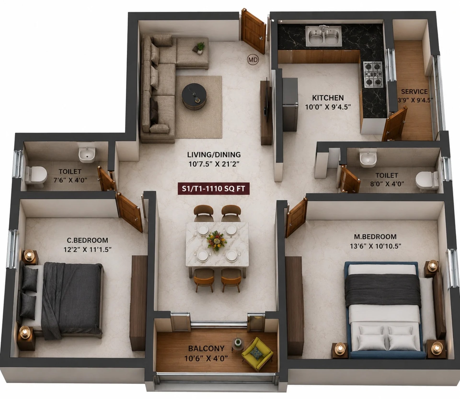 2 BHK Apartment Floor Plan – Viva Valia