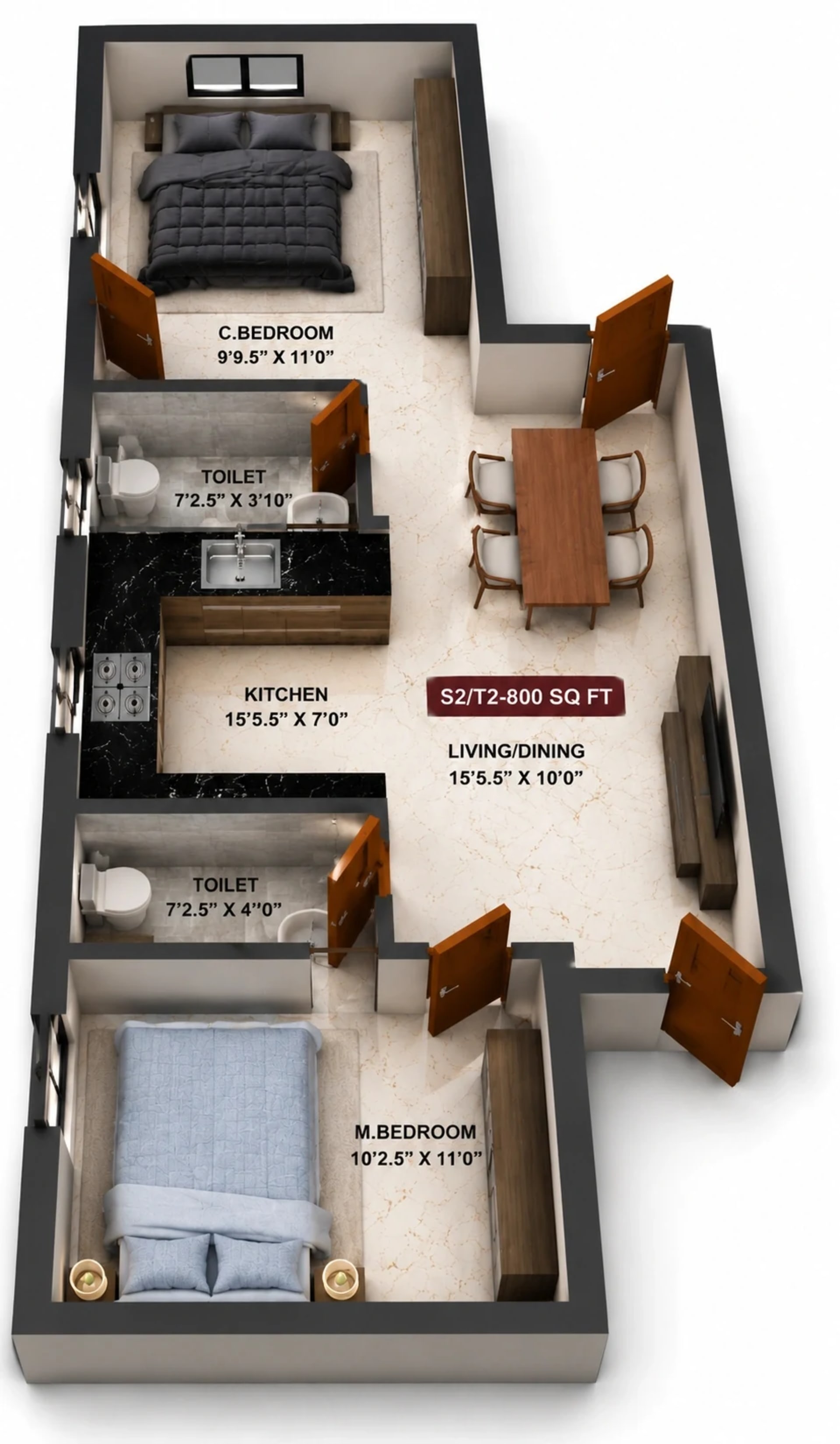 2 BHK Apartment Floor Plan – Viva Vally