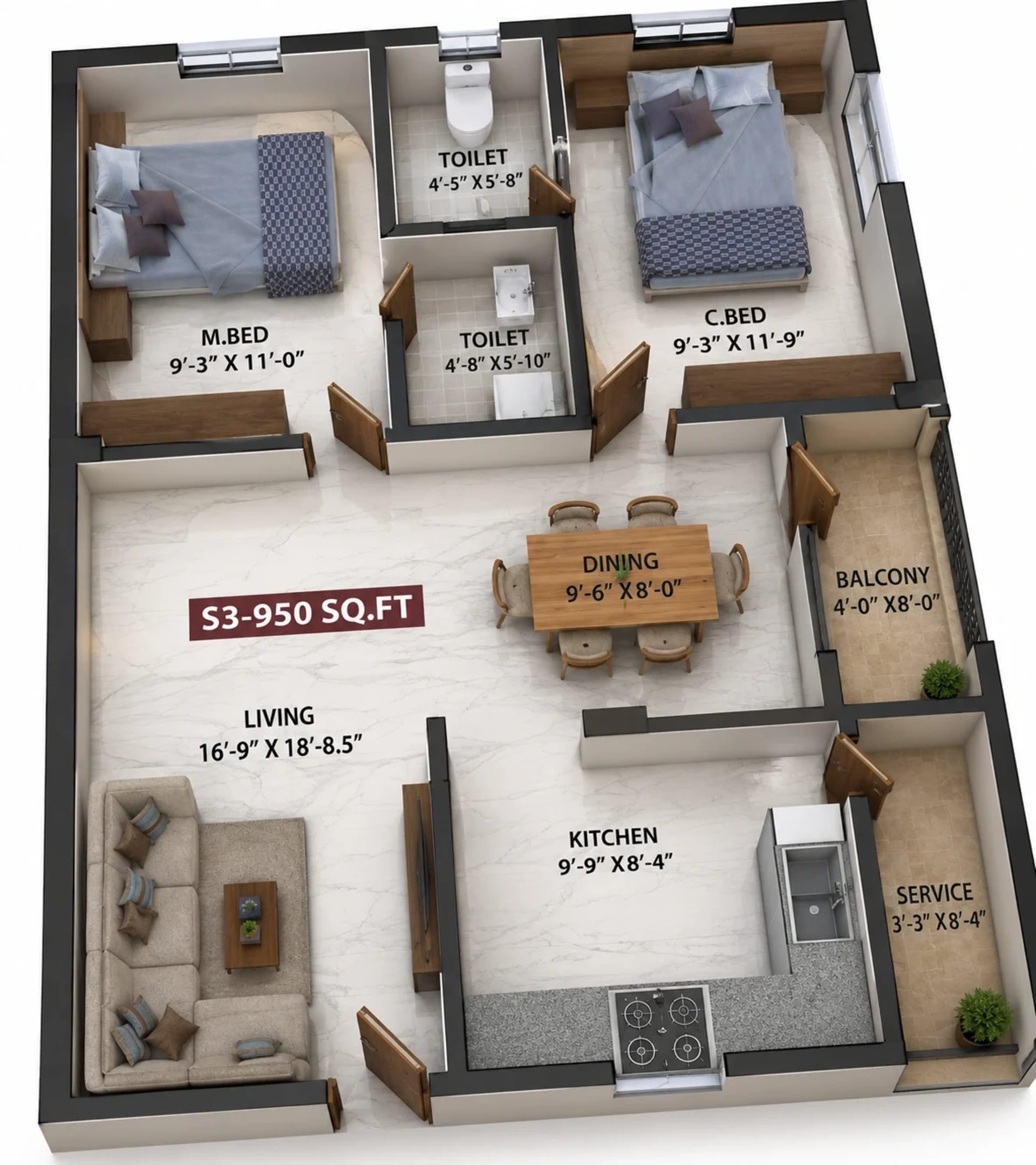 2 BHK Apartment Floor Plan – Viva Bhuvasa