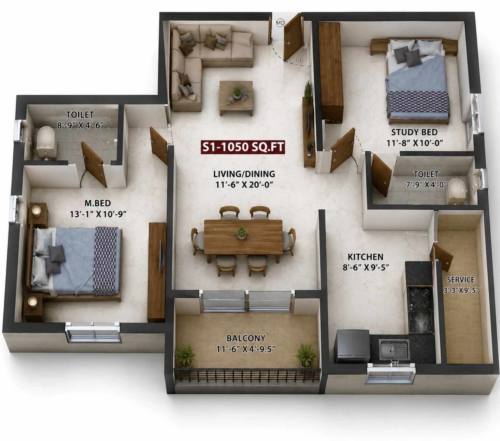2 BHK Apartment Floor Plan – Viva Bhuvasa