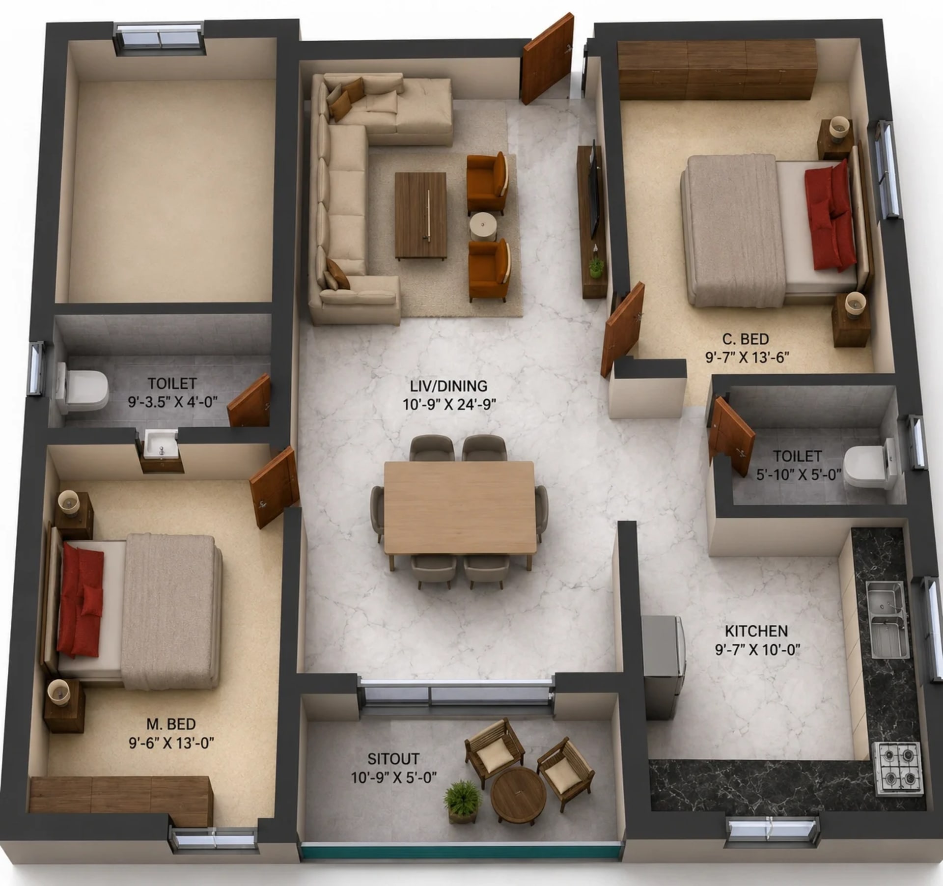 2 BHK Apartment Floor Plan – Viva Vin