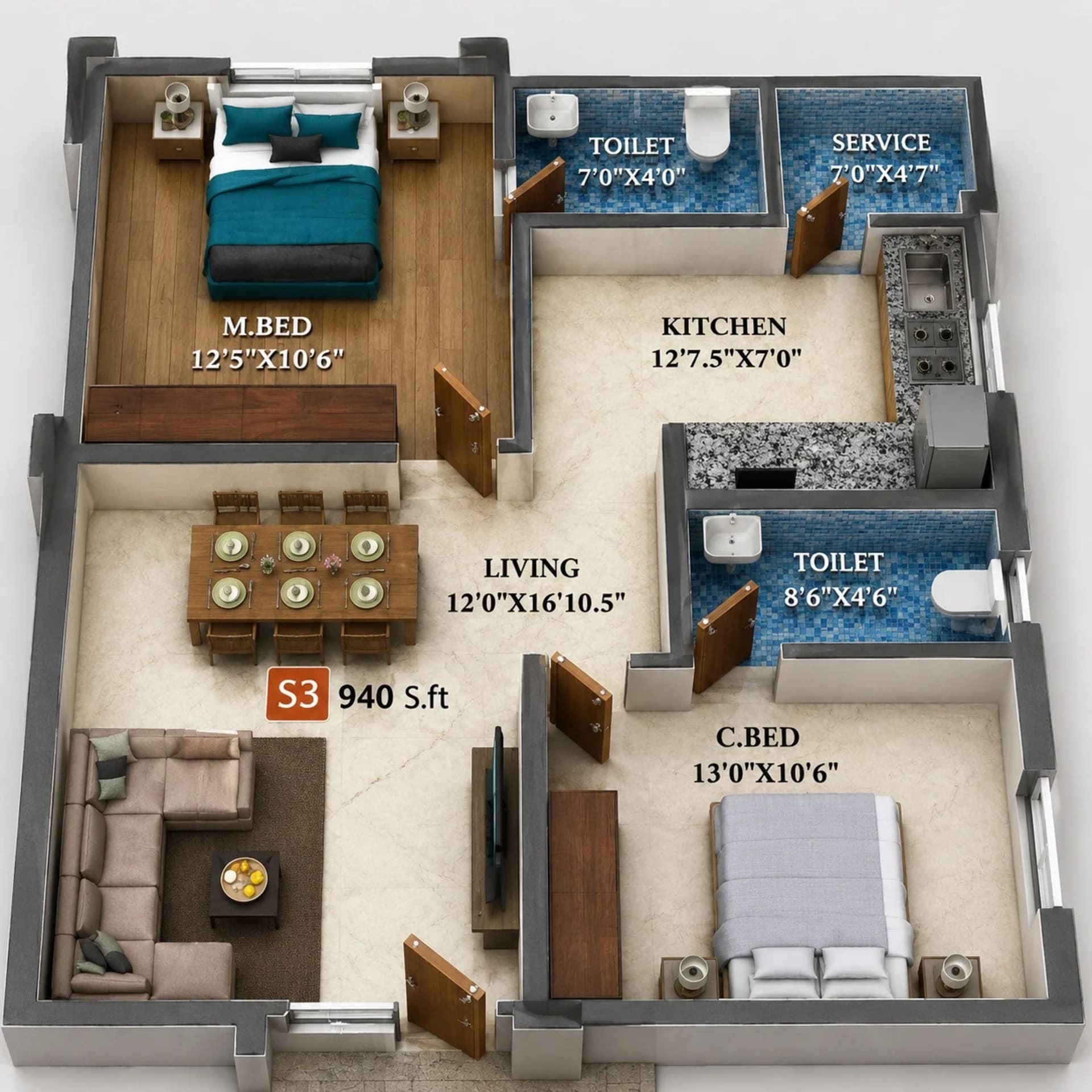2 BHK Apartment Floor Plan – Viva Velvet