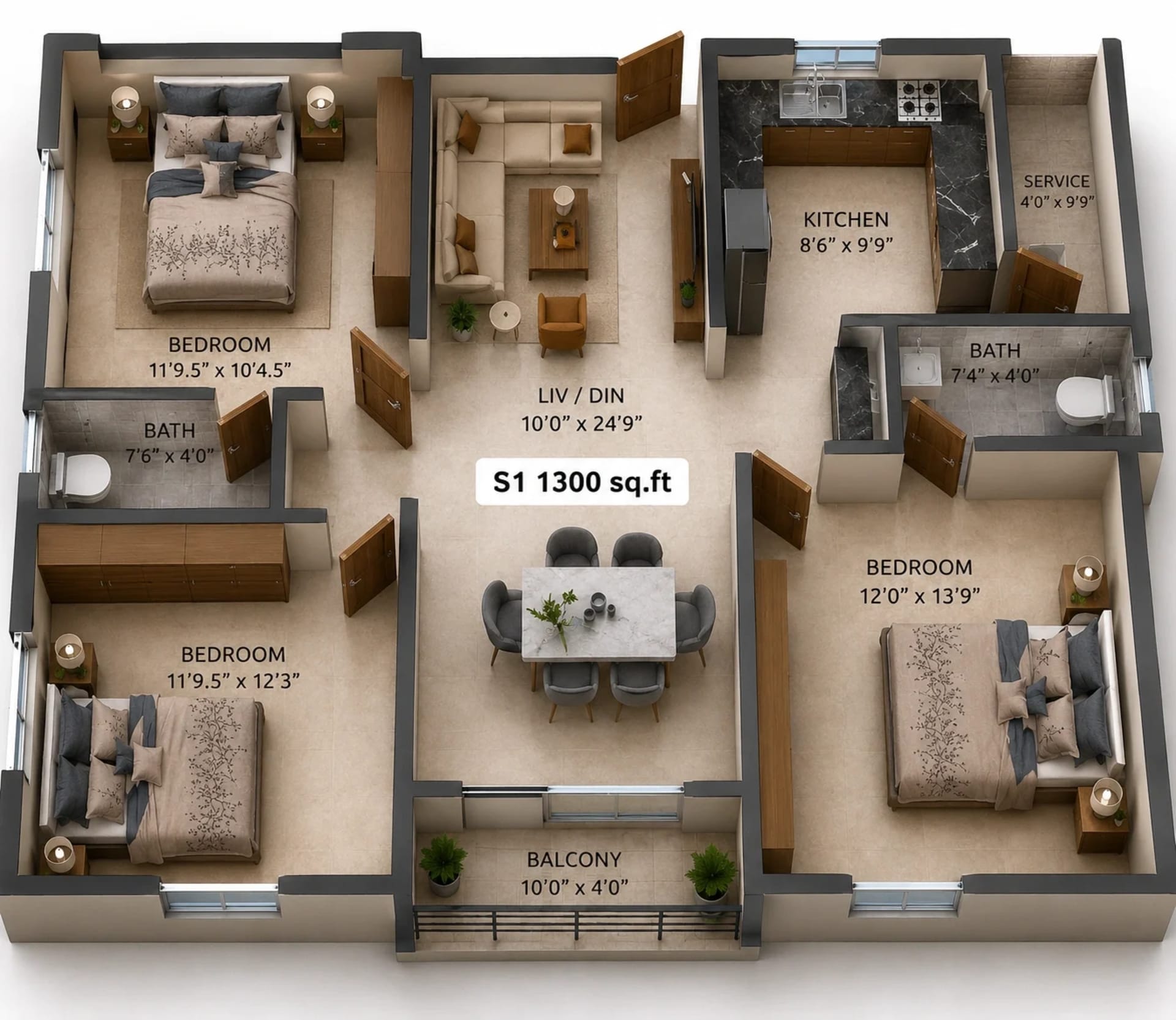 2 BHK Apartment Floor Plan – Viva Vivaan