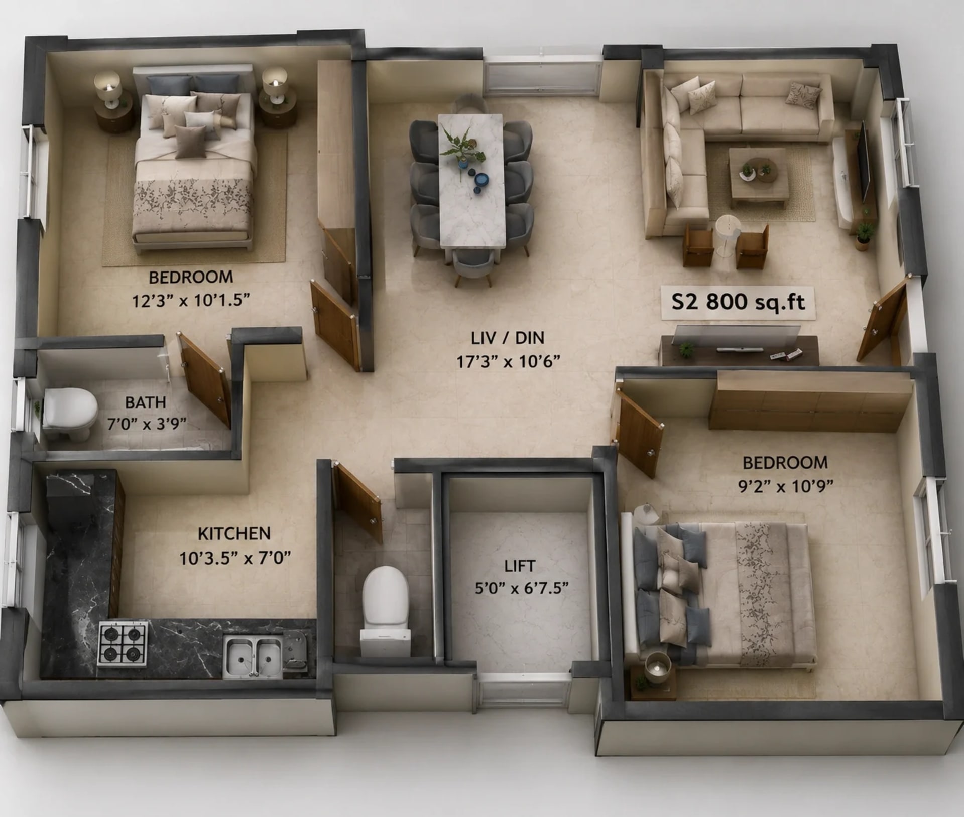 2 BHK Apartment Floor Plan – Viva Vivaan