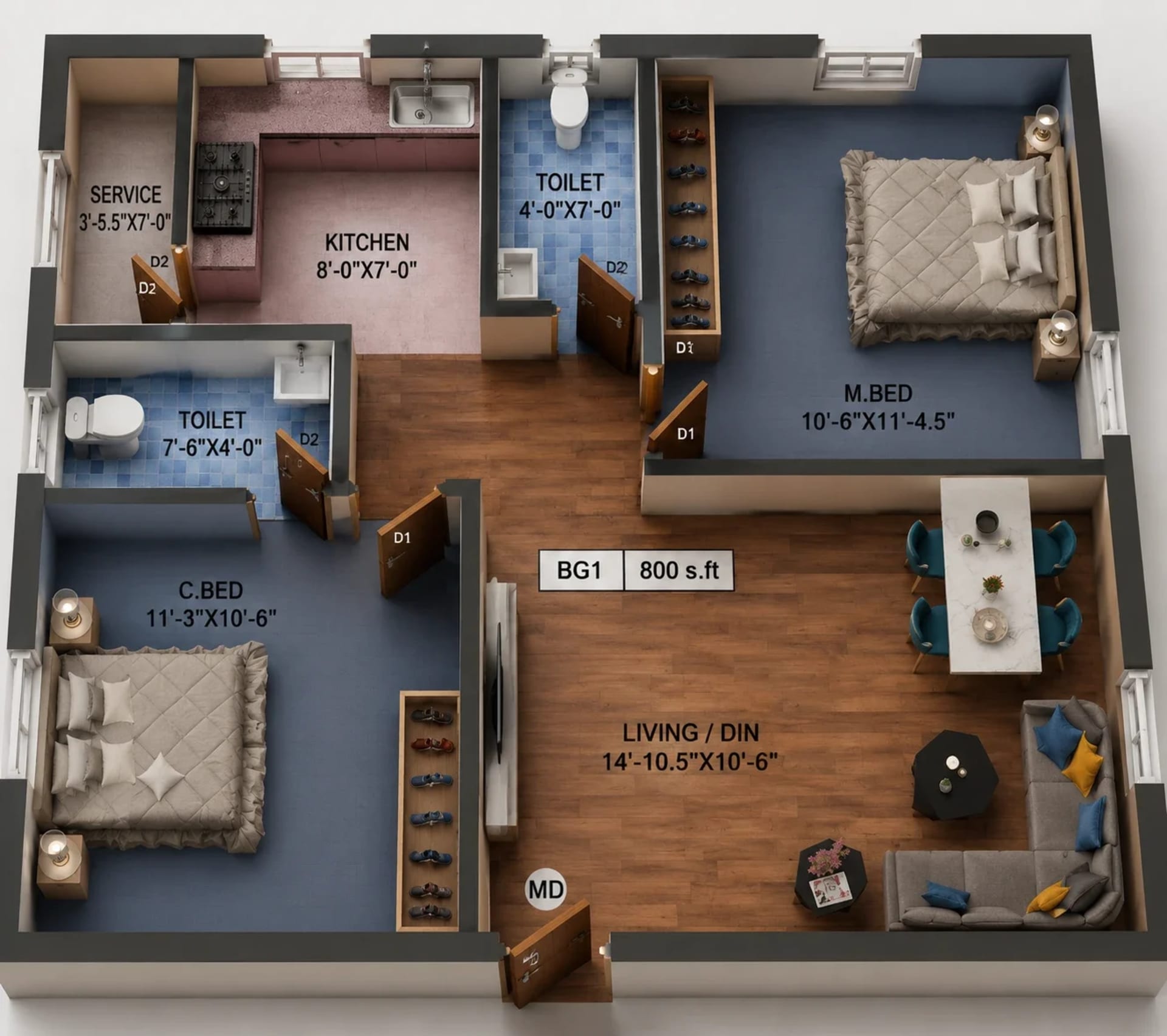 2 BHK Apartment Floor Plan – Viva Vikram