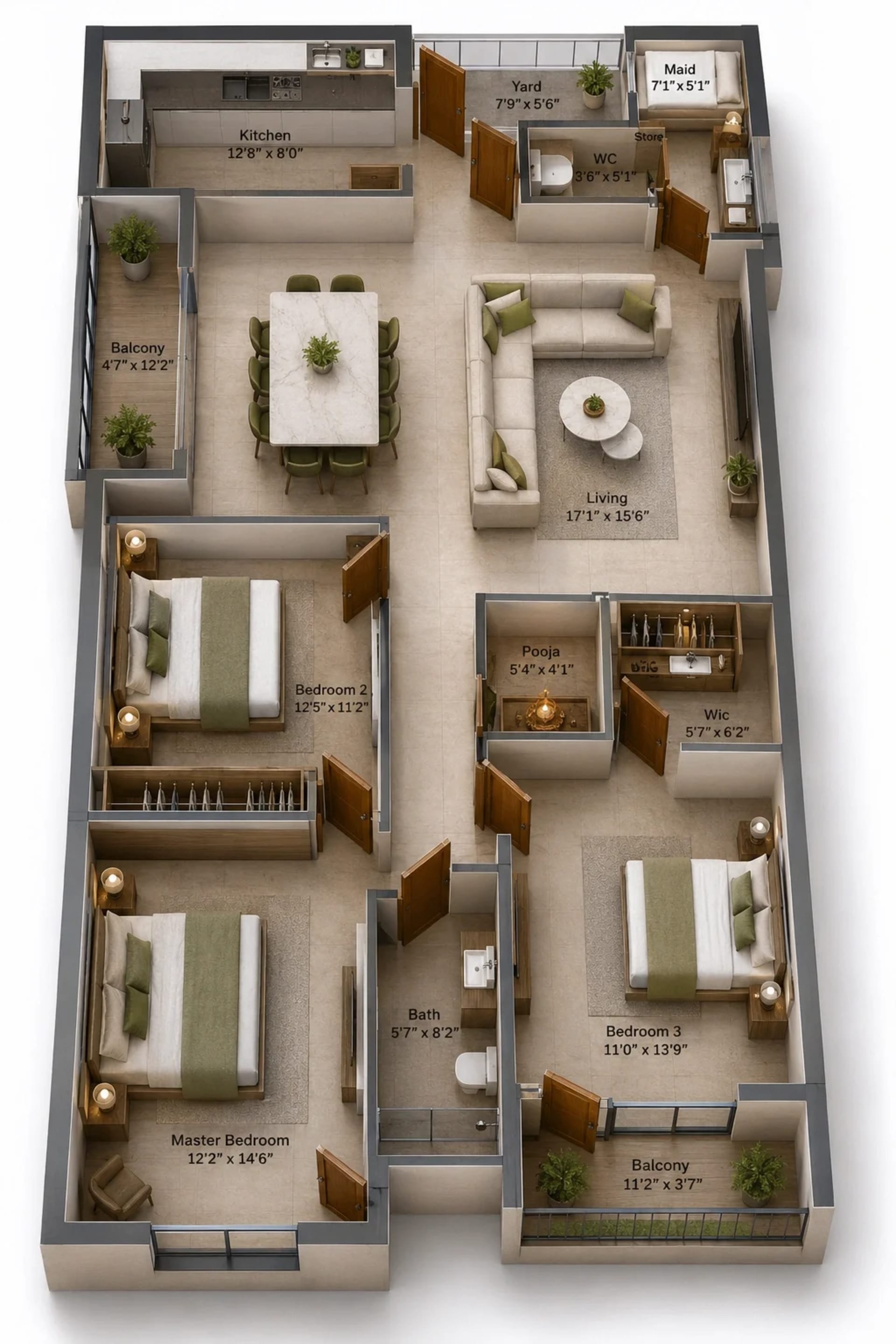 3 BHK Apartment Floor Plan – Appaswamy Malkoha