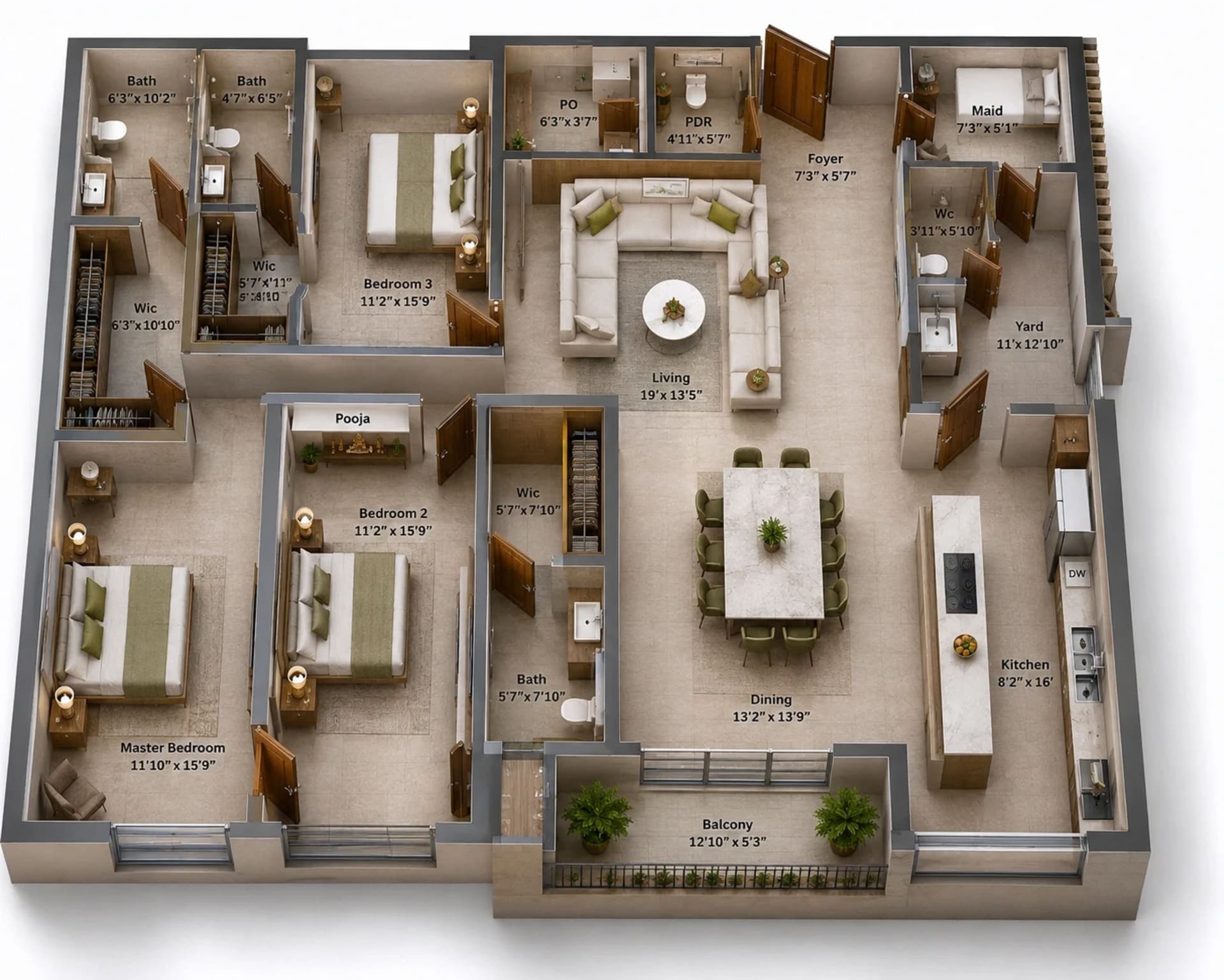 3 BHK Apartment Floor Plan – Appaswamy Malkoha