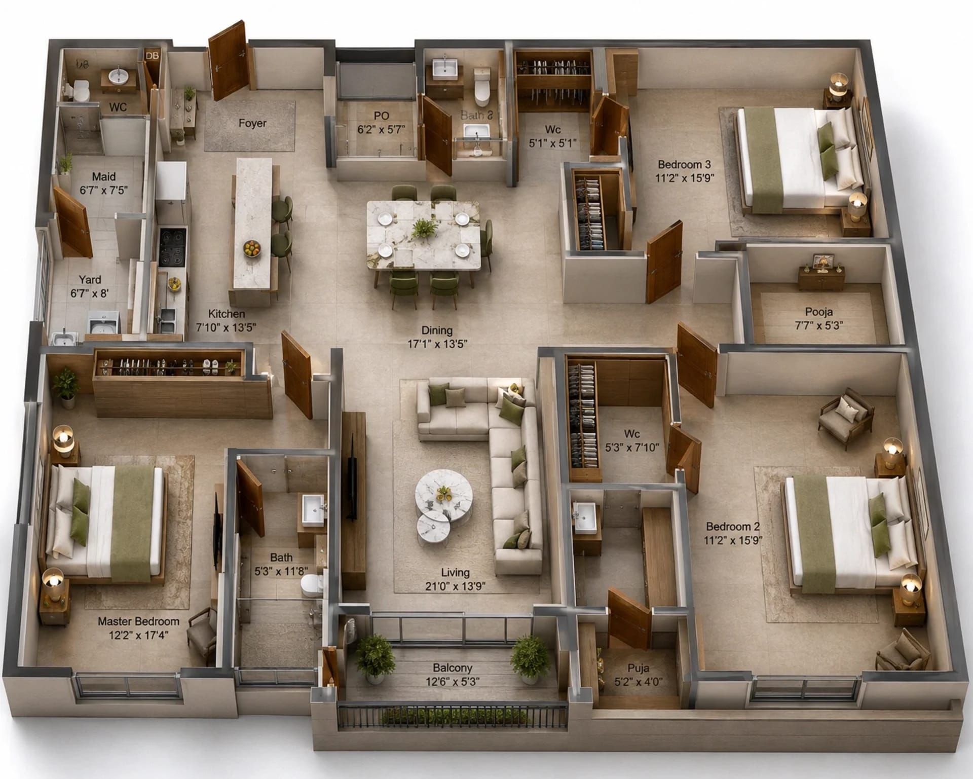 3 BHK Apartment Floor Plan – Appaswamy Malkoha
