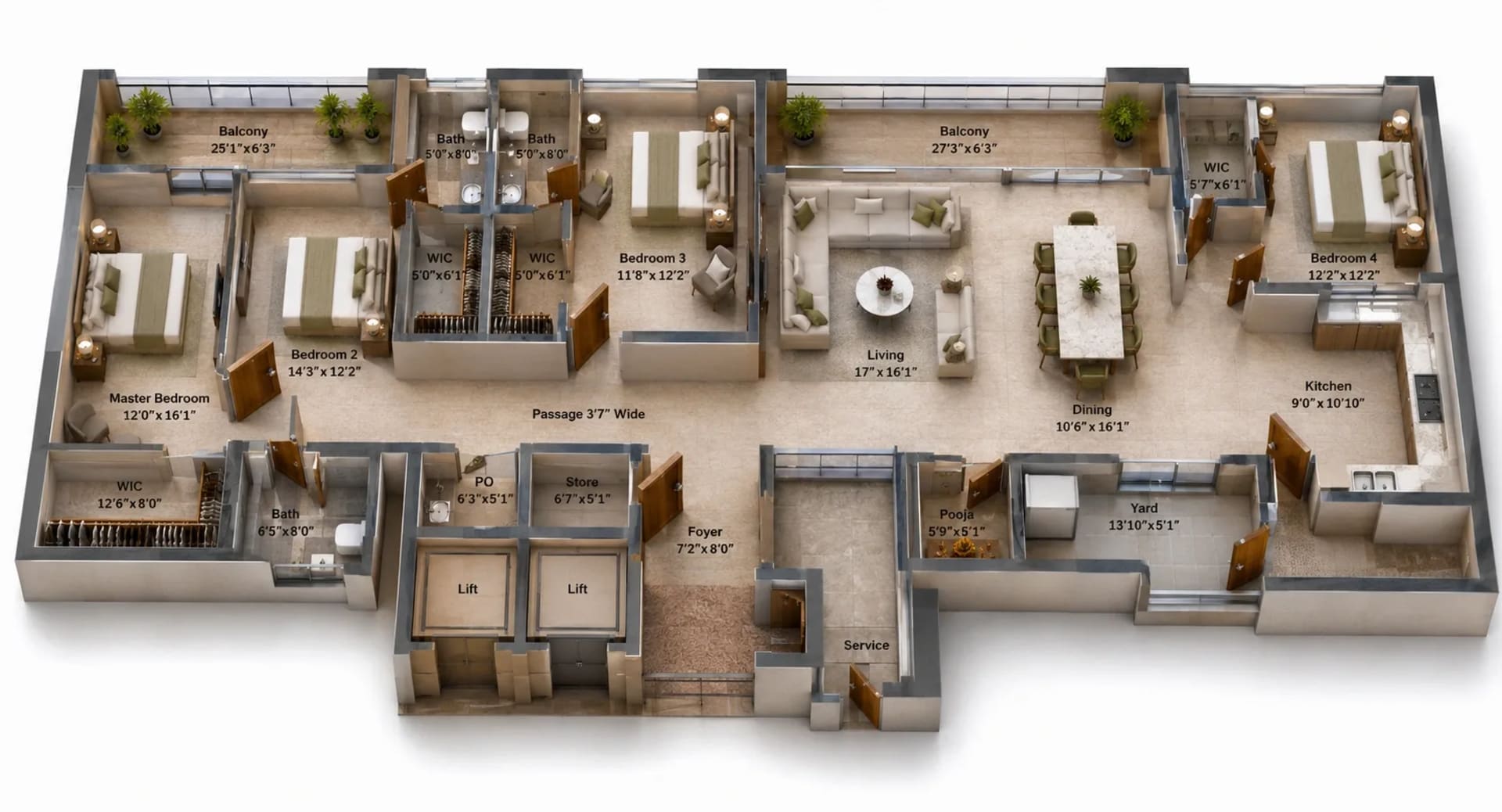 4 BHK Apartment Floor Plan – Appaswamy Malkoha