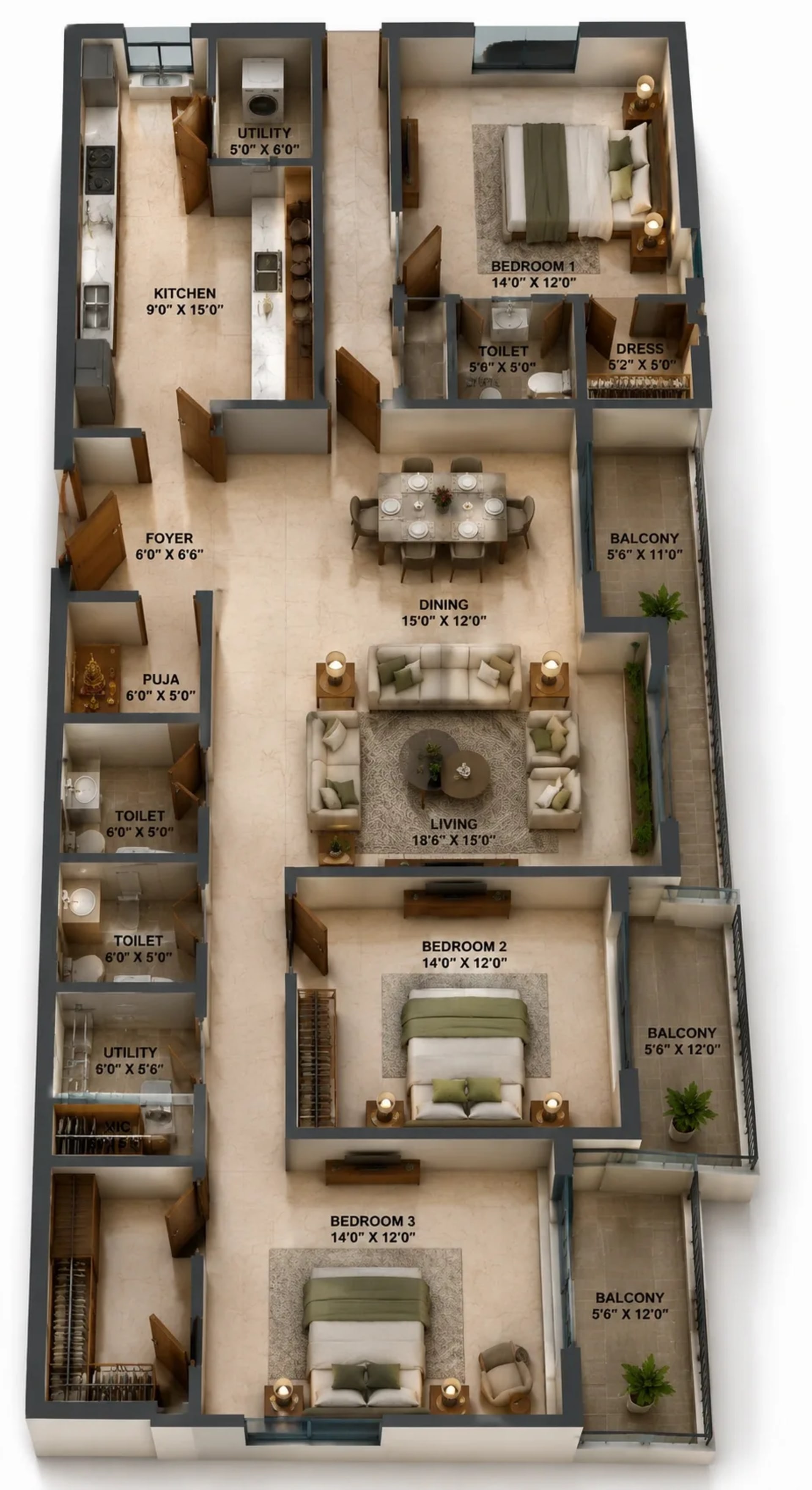 3 BHK Apartment Floor Plan – Appaswamy Kamadhenu