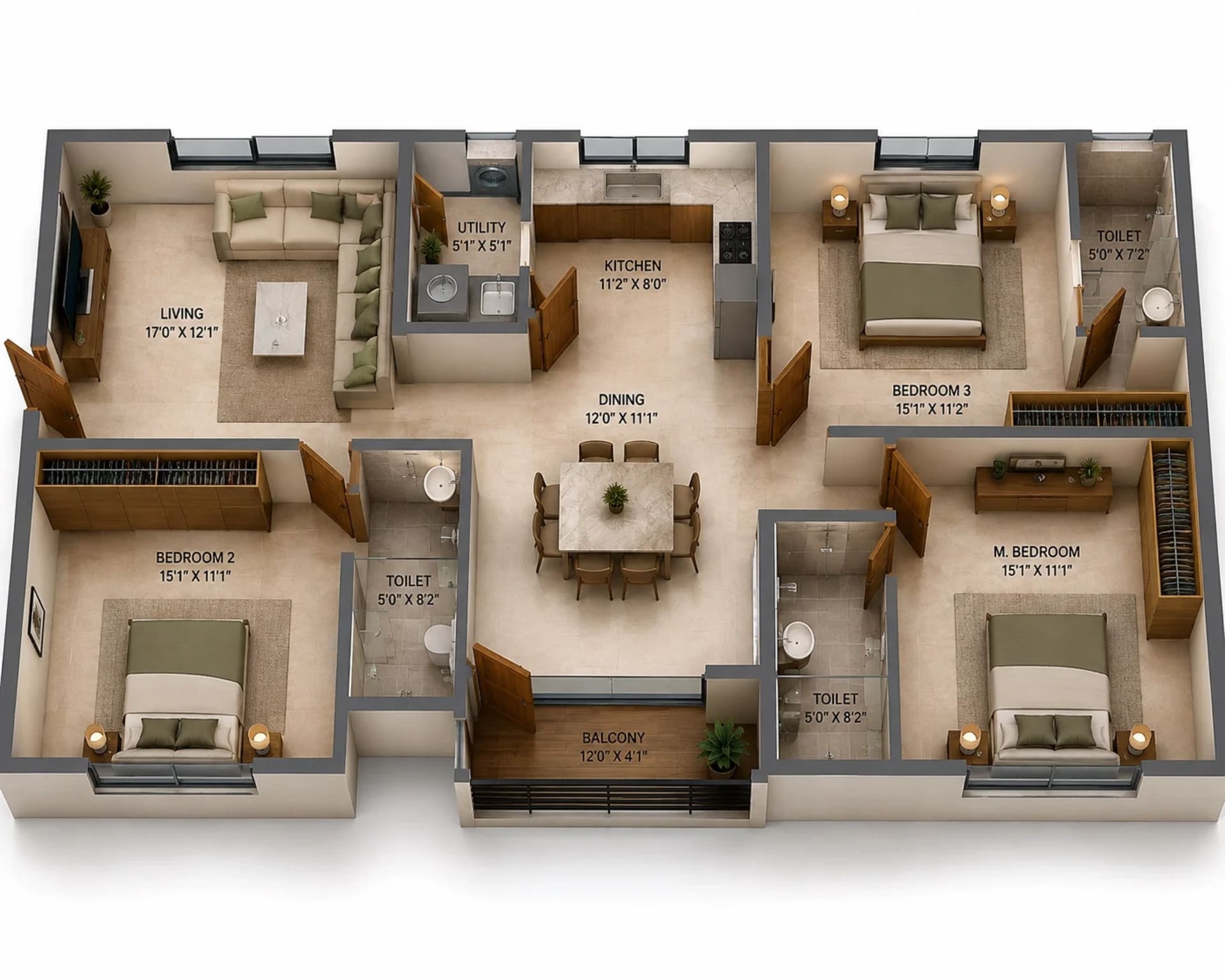 3 BHK Apartment Floor Plan – Appaswamy Avalon