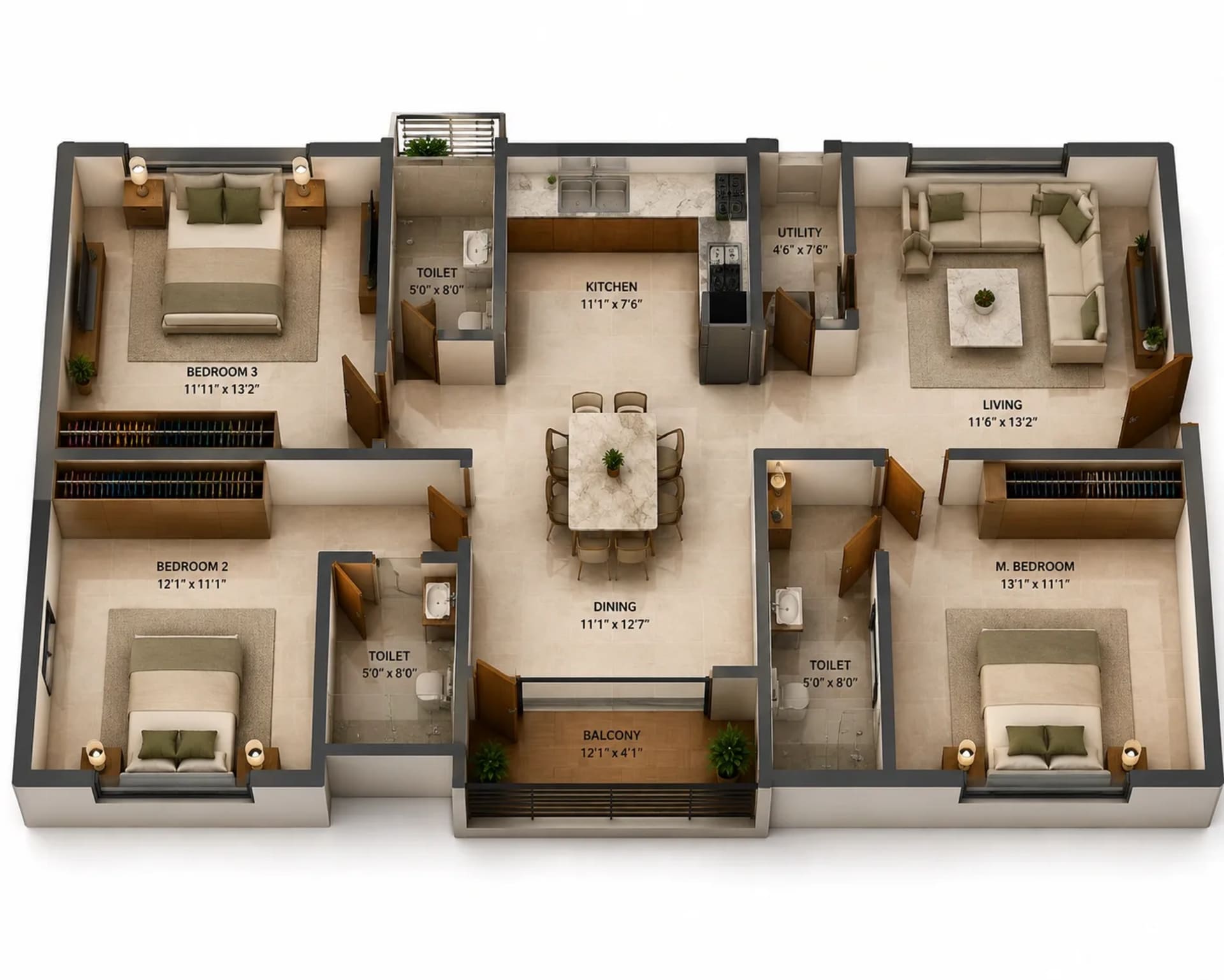 3 BHK Apartment Floor Plan – Appaswamy Avalon