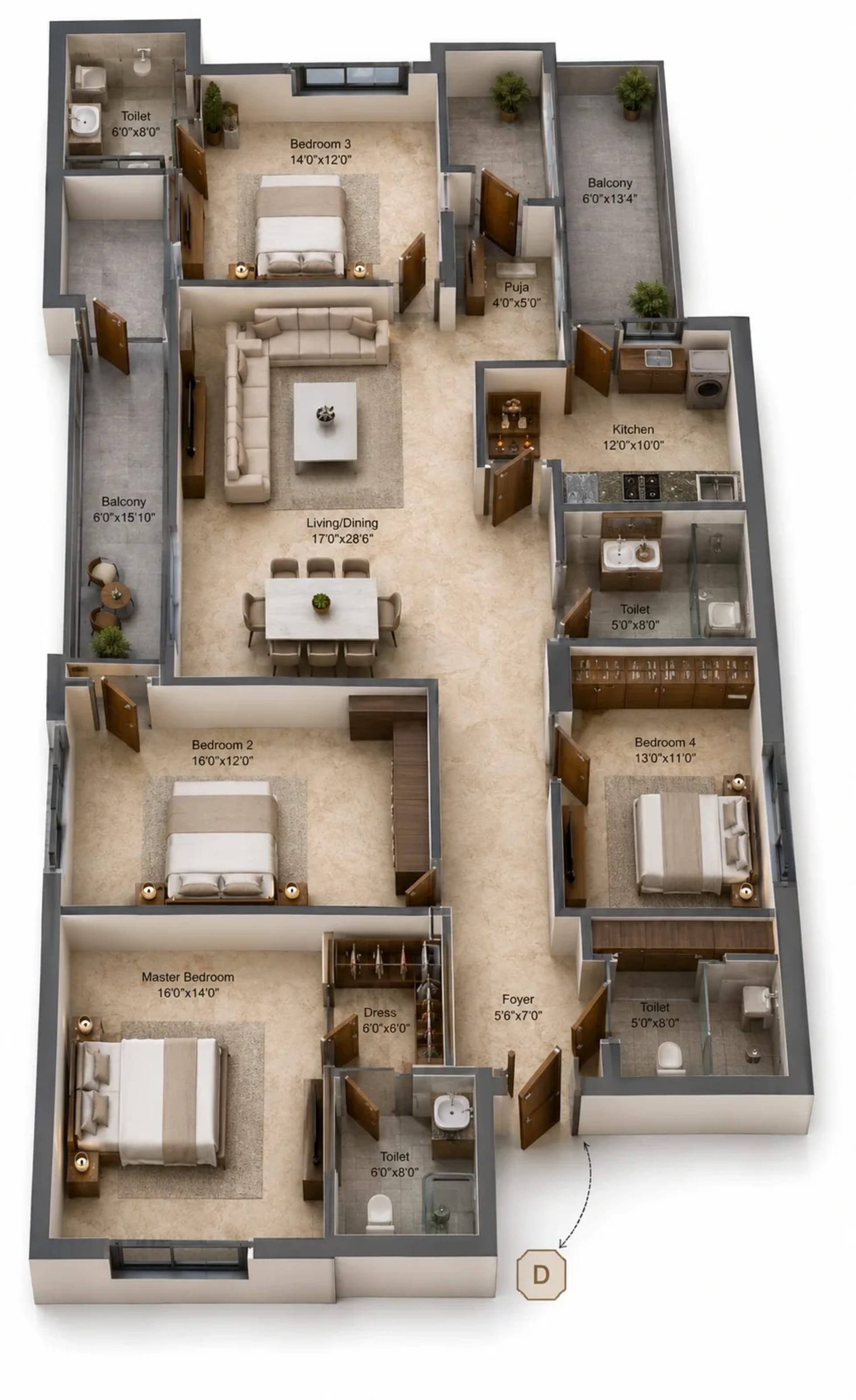 4 BHK Apartment Floor Plan – Appaswamy Belmont Residences