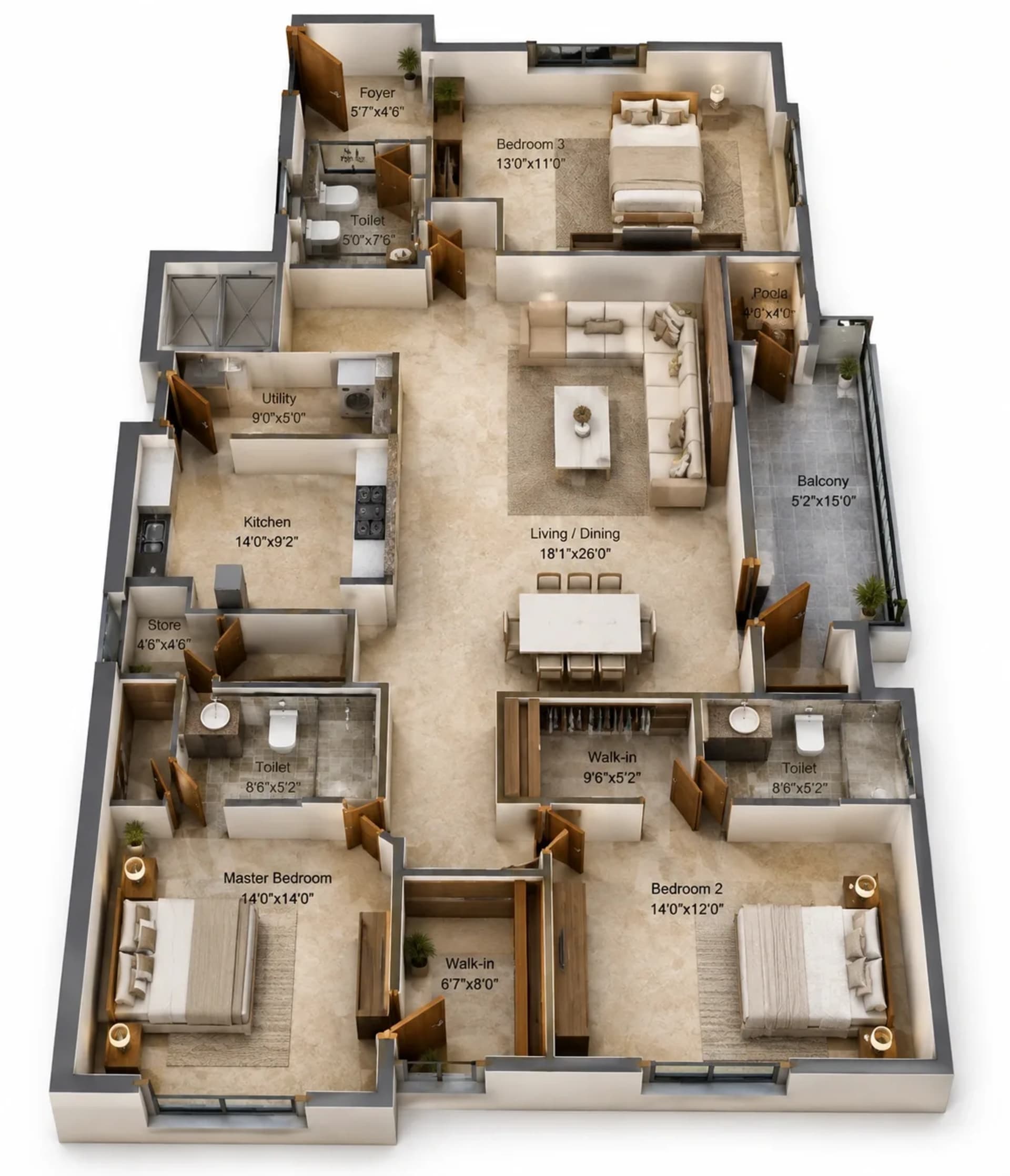 3 BHK Apartment Floor Plan – Appaswamy Belmont Residences