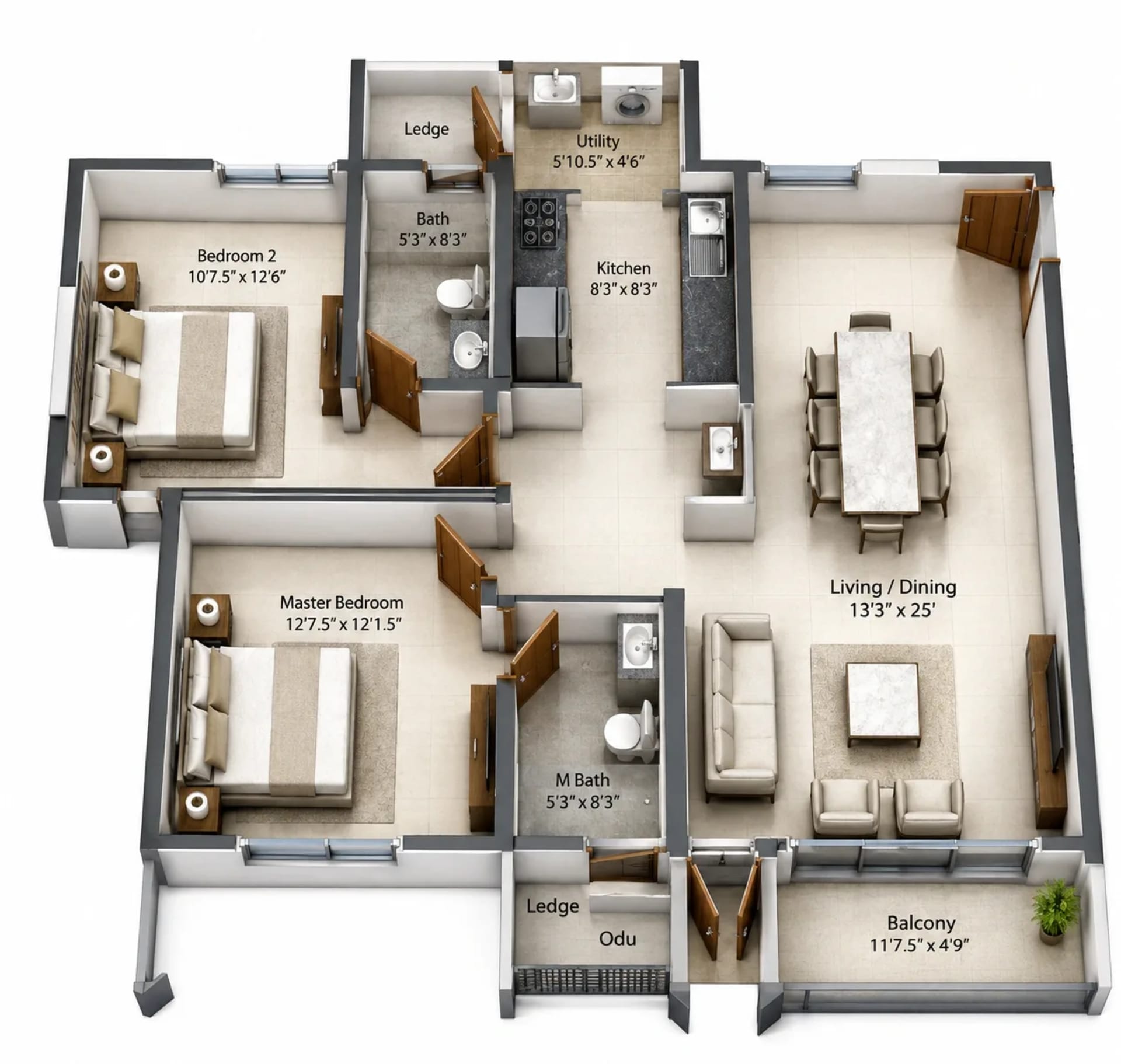 2 BHK Apartment Floor Plan – Appaswamy Altezza