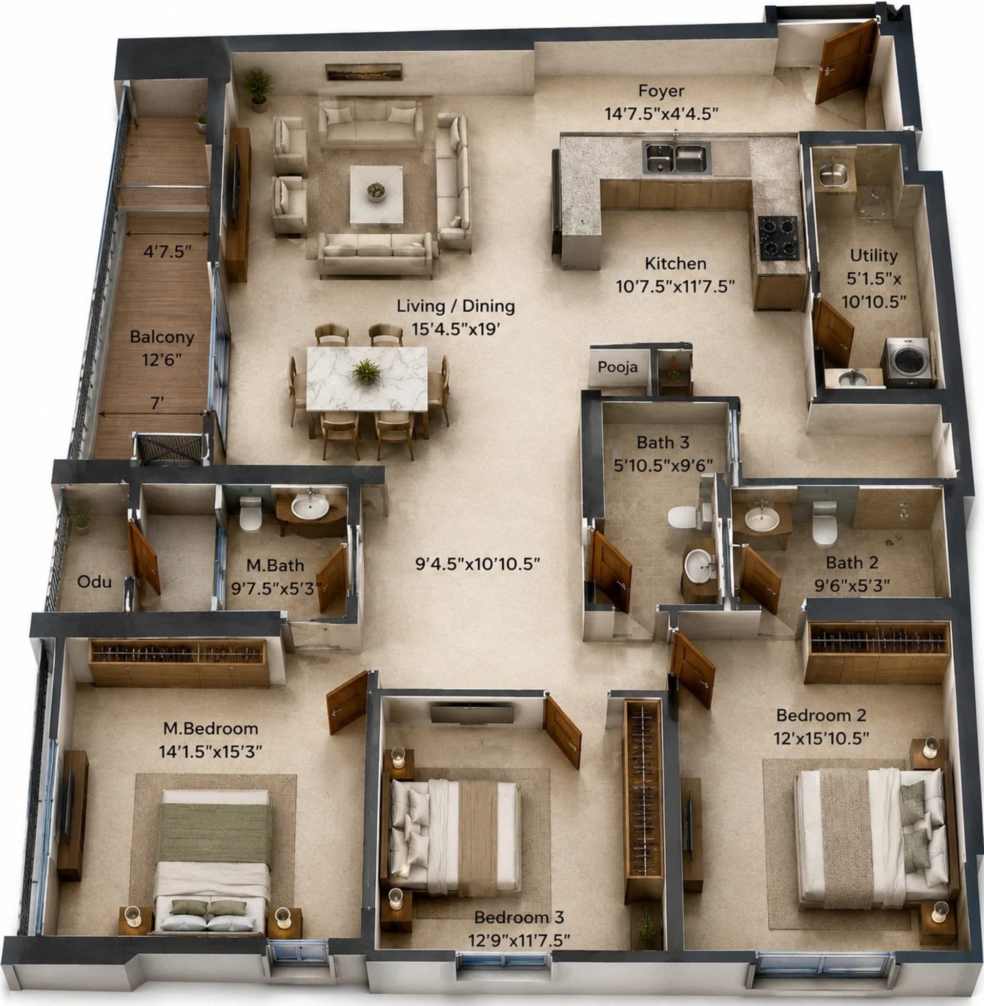 3 BHK Apartment Floor Plan – Appaswamy Altezza
