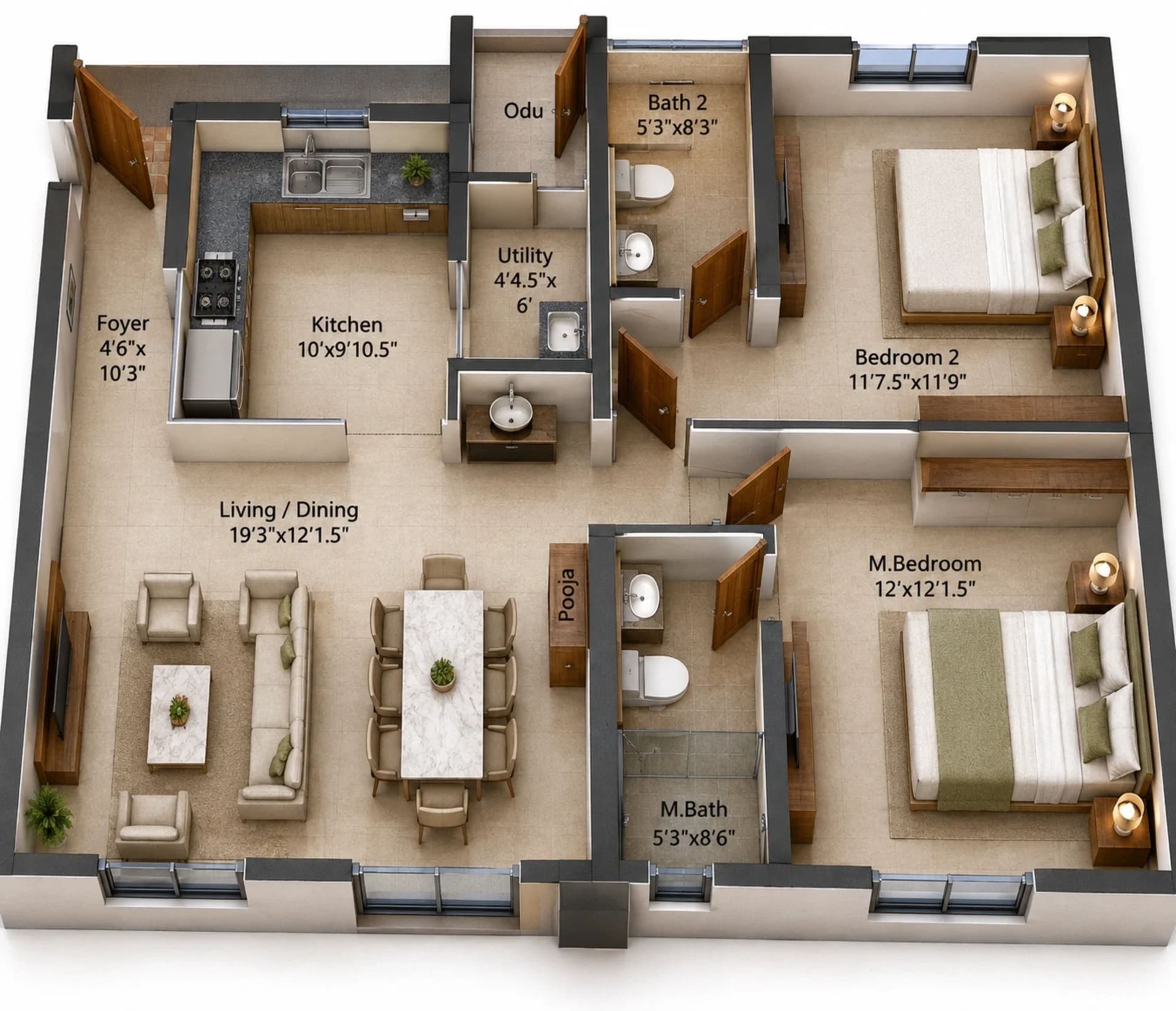 2 BHK Apartment Floor Plan – Appaswamy Altezza