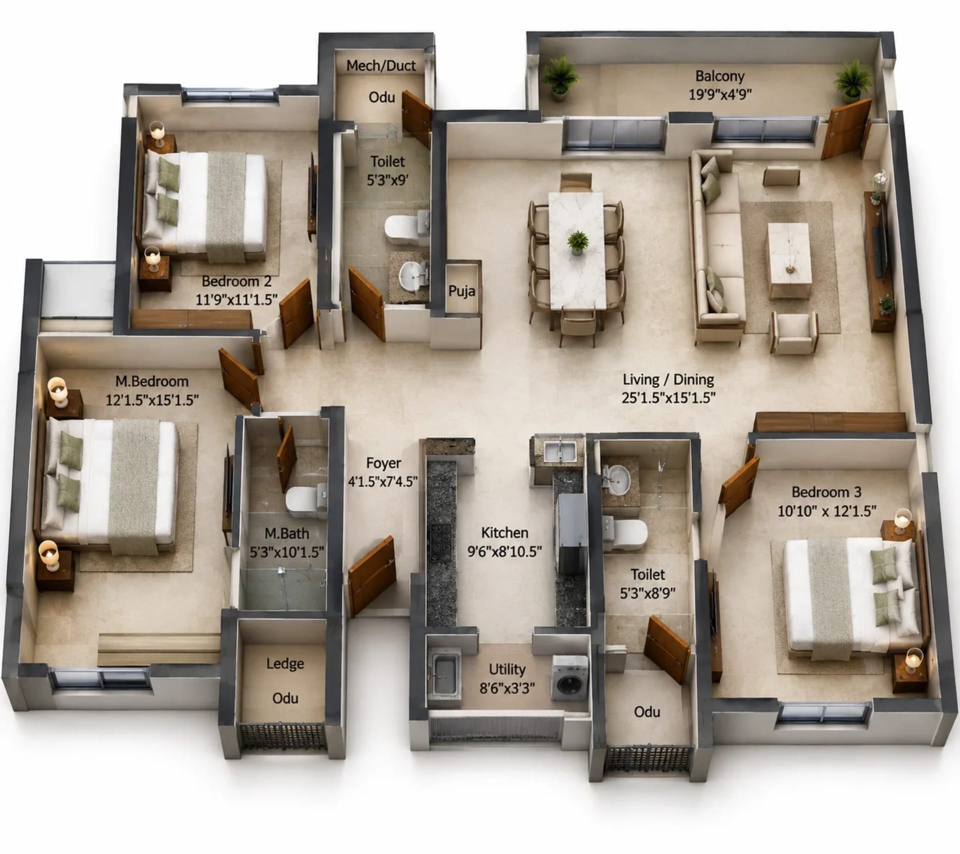 3 BHK Apartment Floor Plan – Appaswamy Altezza